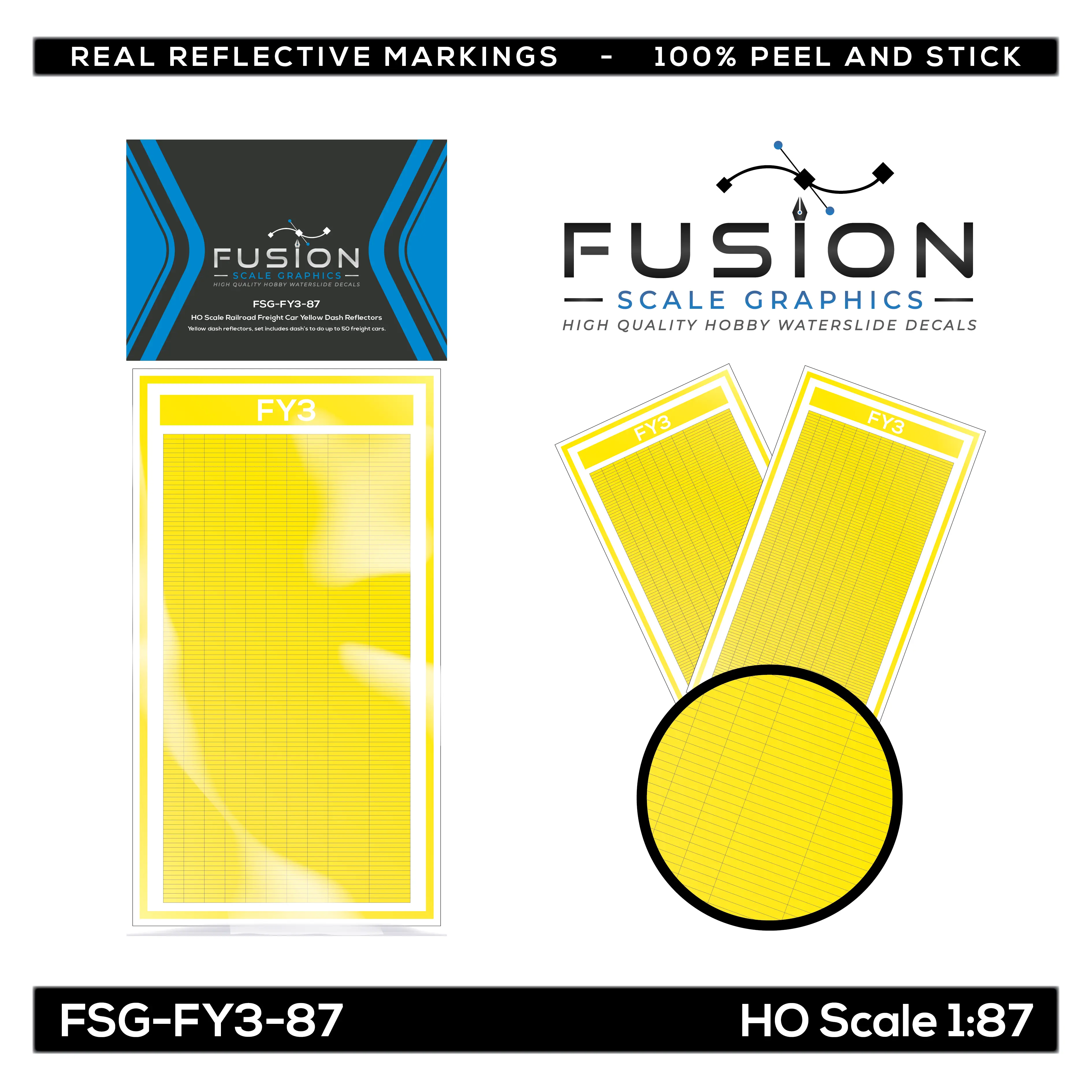 HO Scale Railroad Freight Car Bright Yellow Reflective Markings Set Fusion Scale Graphics