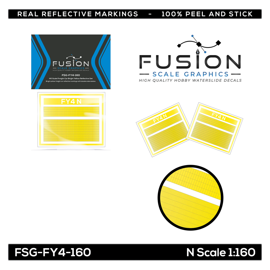 N Scale Railroad Freight Car Bright Yellow Reflective Markings Set W/ Double Width Stripes Fusion Scale Graphics