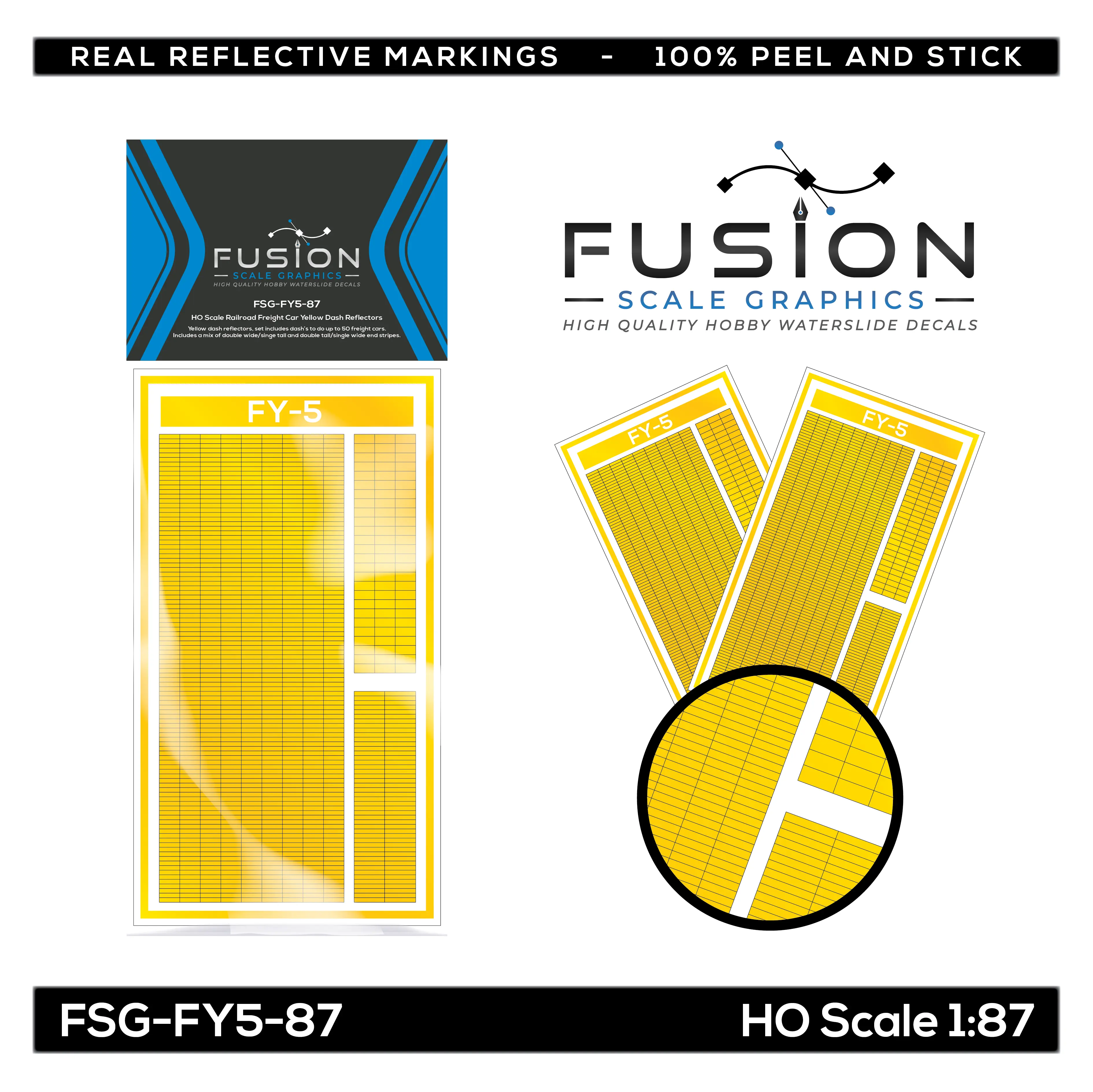 HO Scale Railroad Freight Car Yellow Reflective Markings Set Mixed Fusion Scale Graphics