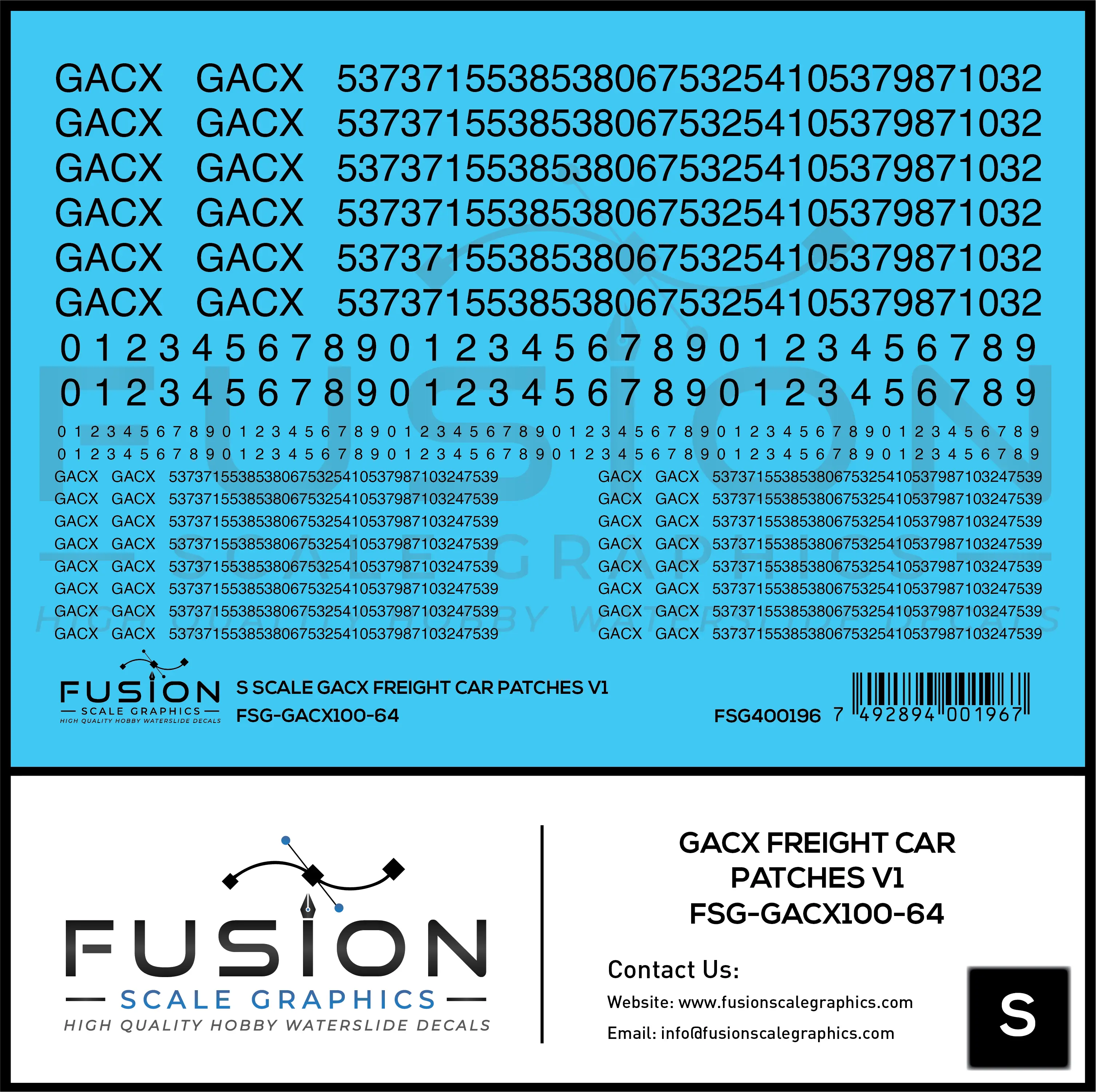 S Scale GACX Freight Car Lettering Decal Set Font 1 Fusion Scale Graphics