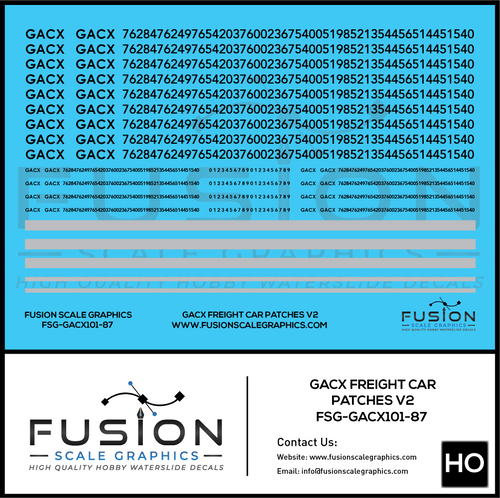 HO Scale GACX Freight Car Lettering Decal Set Font 2 Fusion Scale Graphics