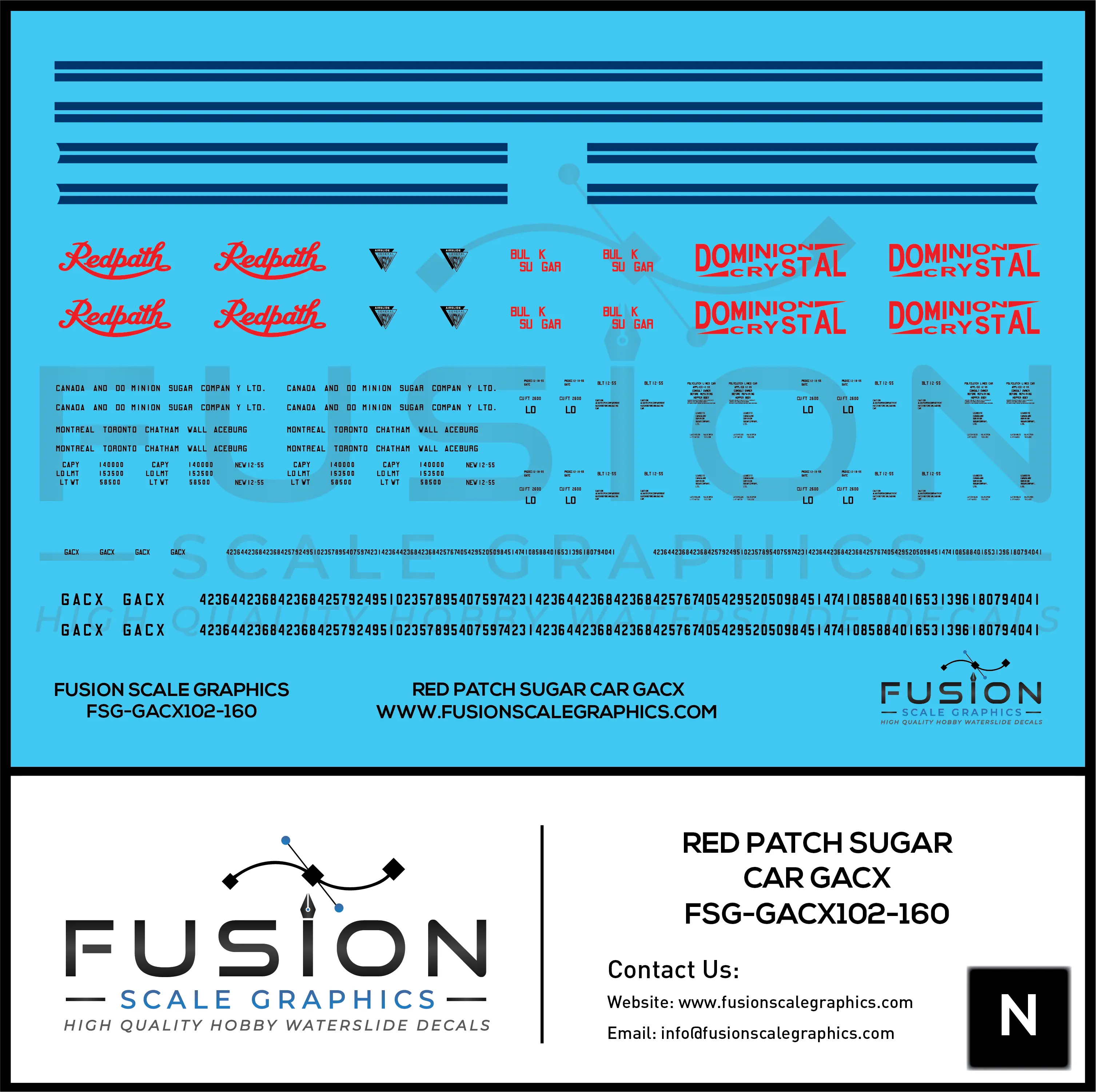 N Scale Redpath GACX Sugar Car Decal Set Fusion Scale Graphics