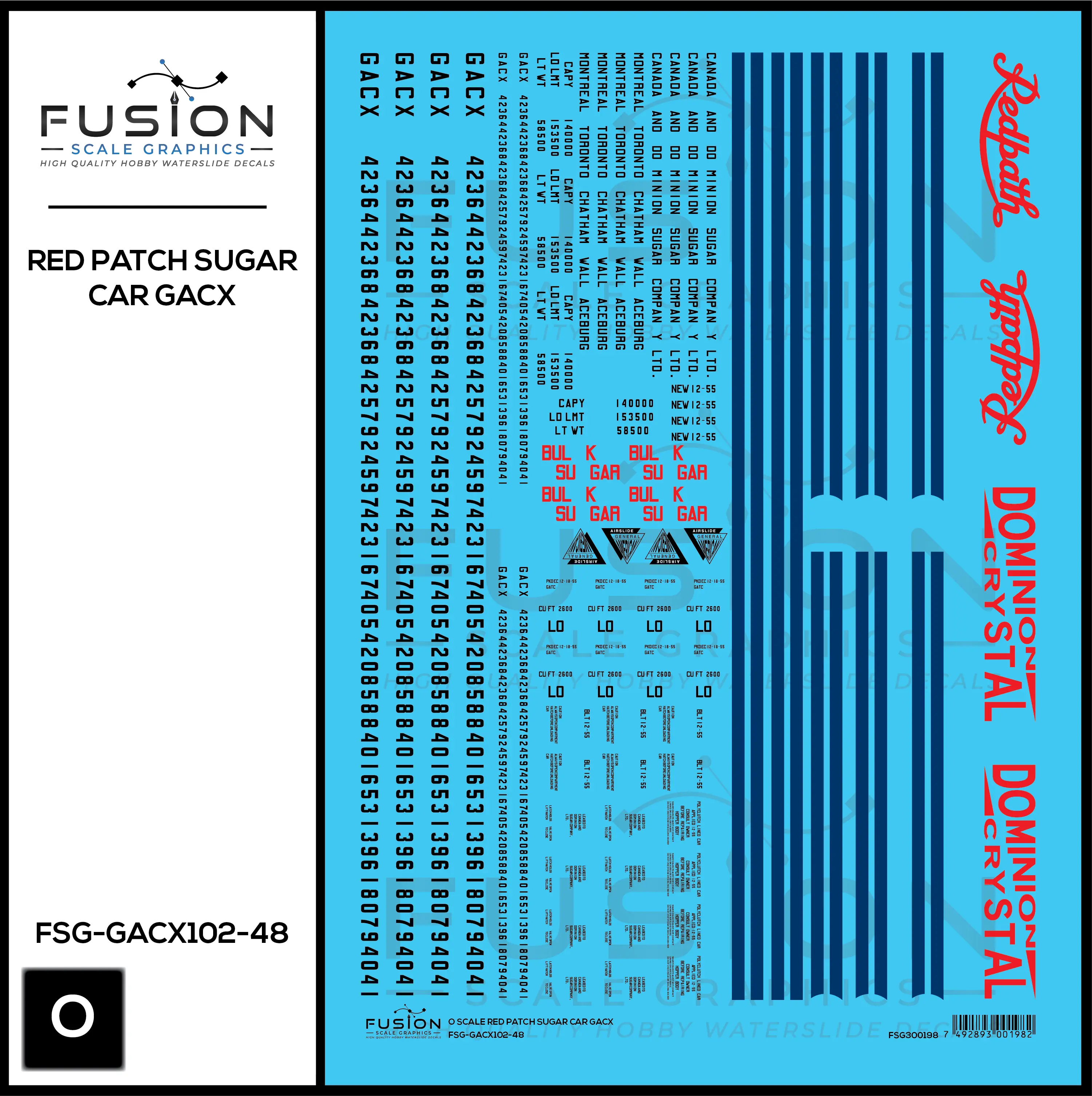O Scale Redpath GACX Sugar Car Decal Set Fusion Scale Graphics