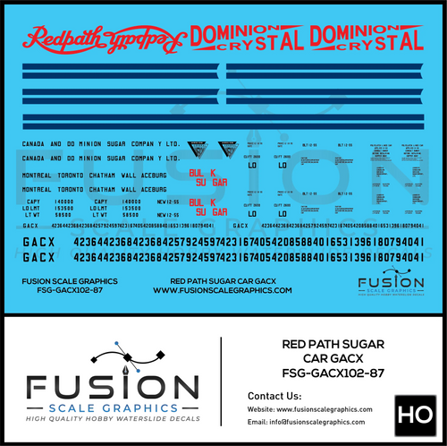 HO Scale Redpath GACX Sugar Car Decal Set Fusion Scale Graphics