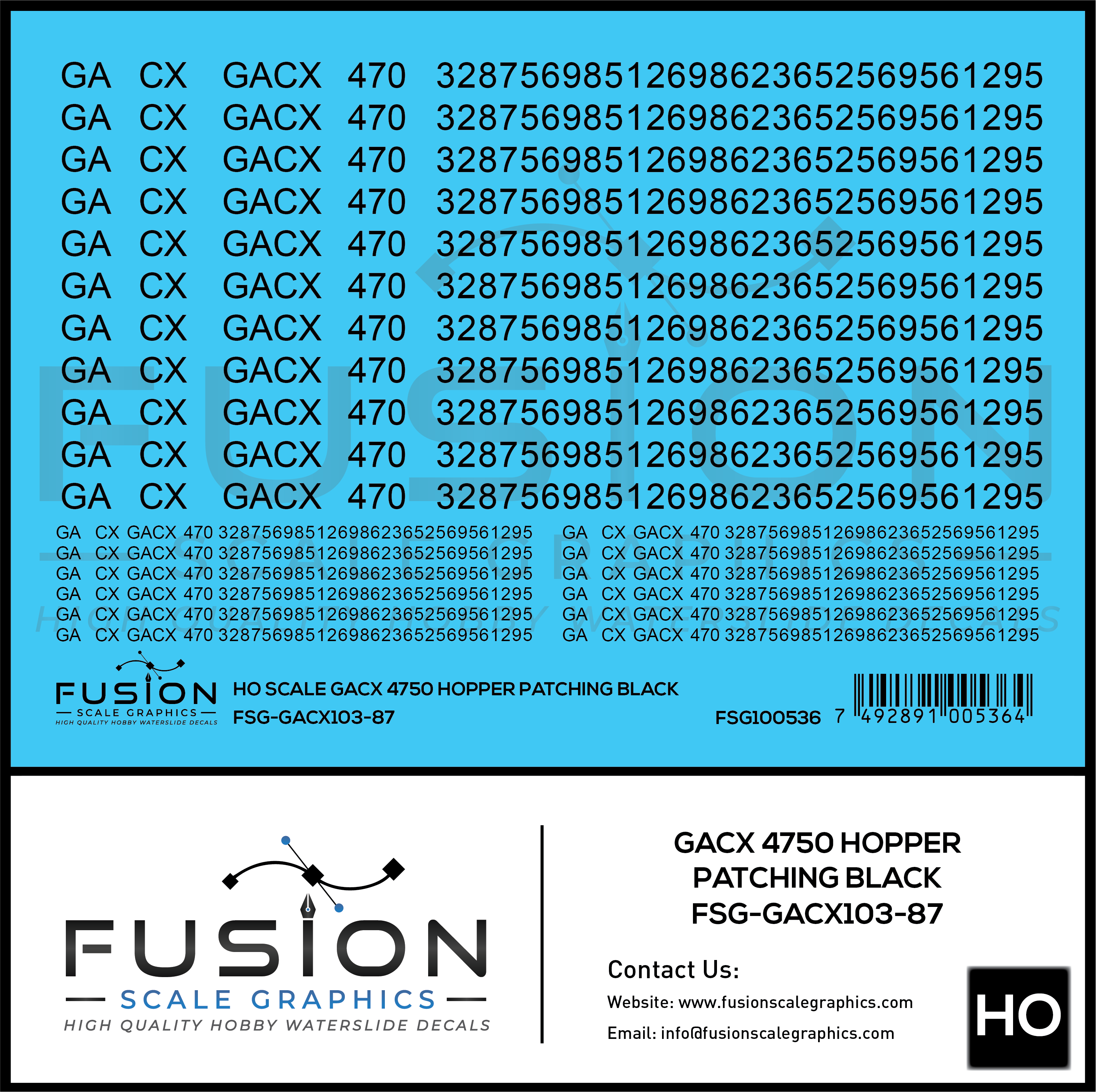 HO Scale GACX 4750 Covered Hopper Black Patching Decal Set