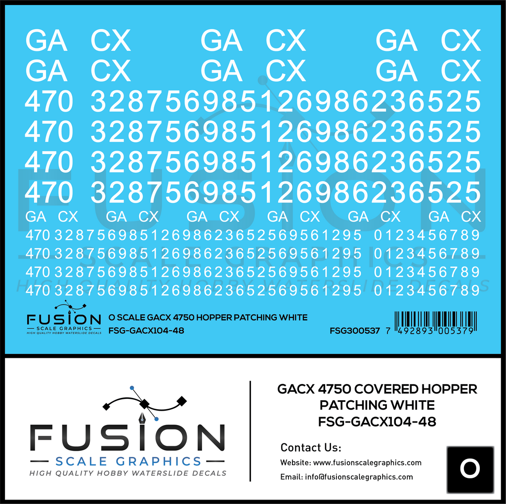 O Scale GACX 4750 Covered Hopper White Patching Decal Set