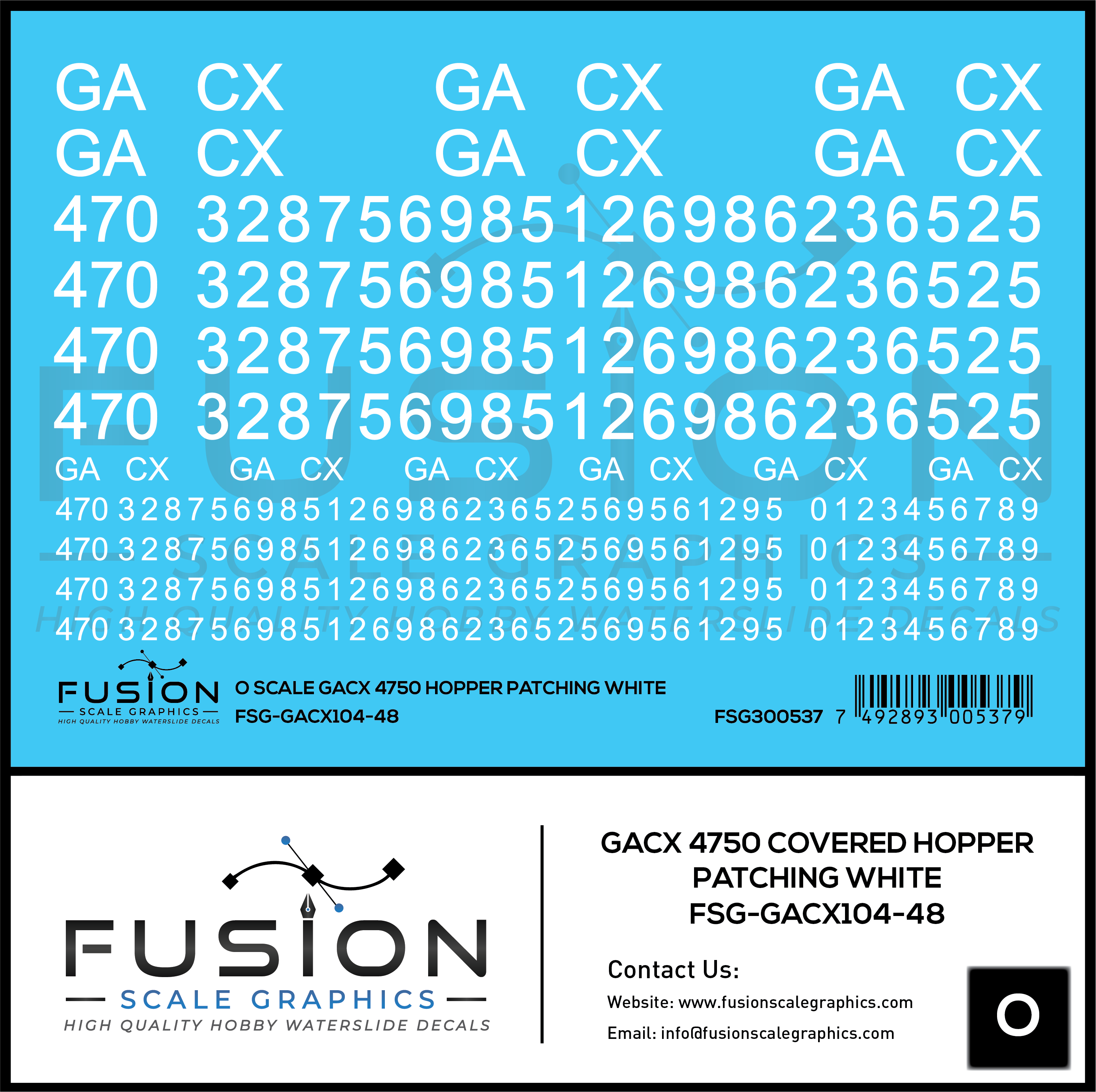 O Scale GACX 4750 Covered Hopper White Patching Decal Set