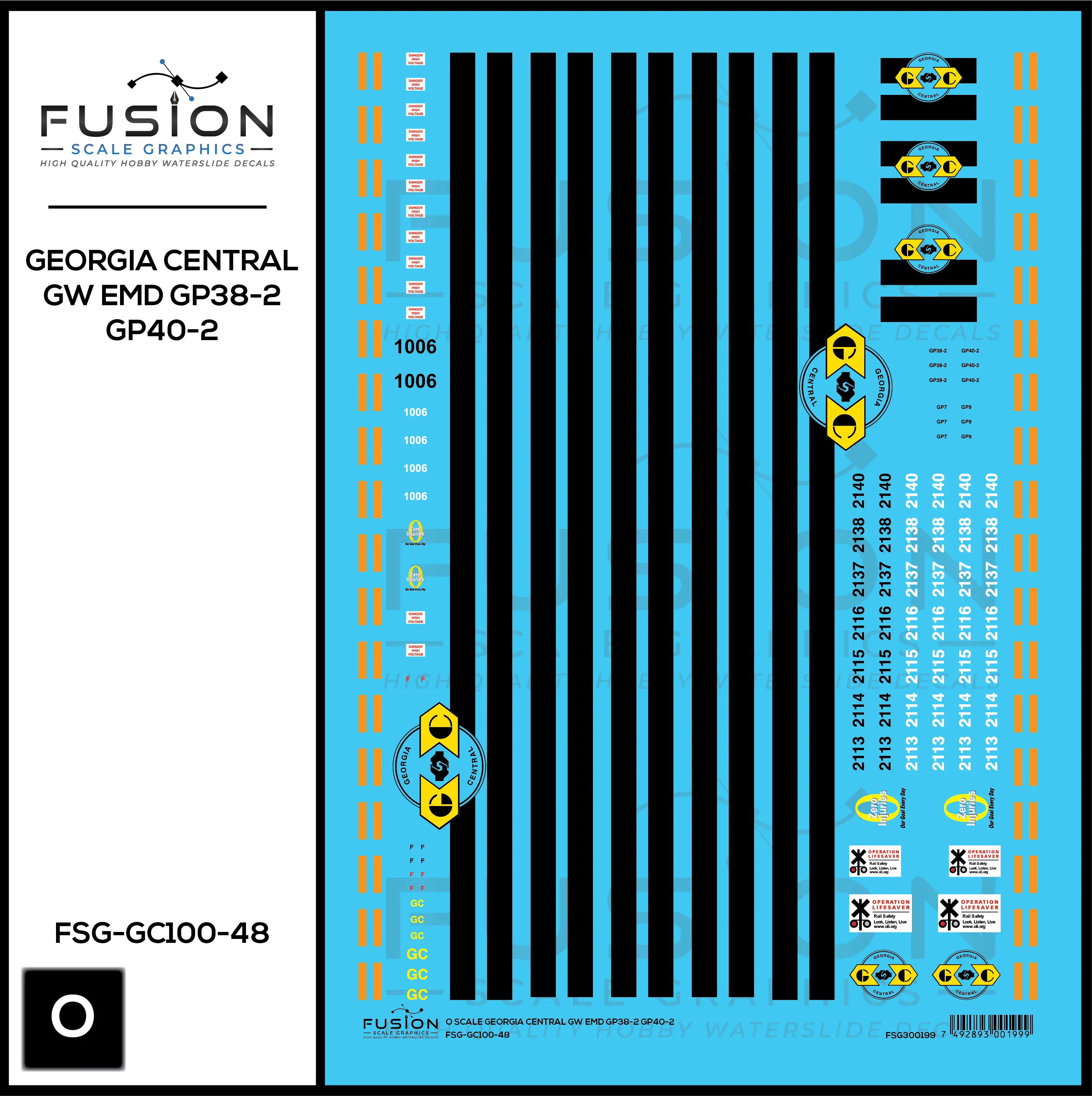 O Scale Georgia Central GW EMD GP38-2 & GP40-2 Locomotives Decal Set Fusion Scale Graphics