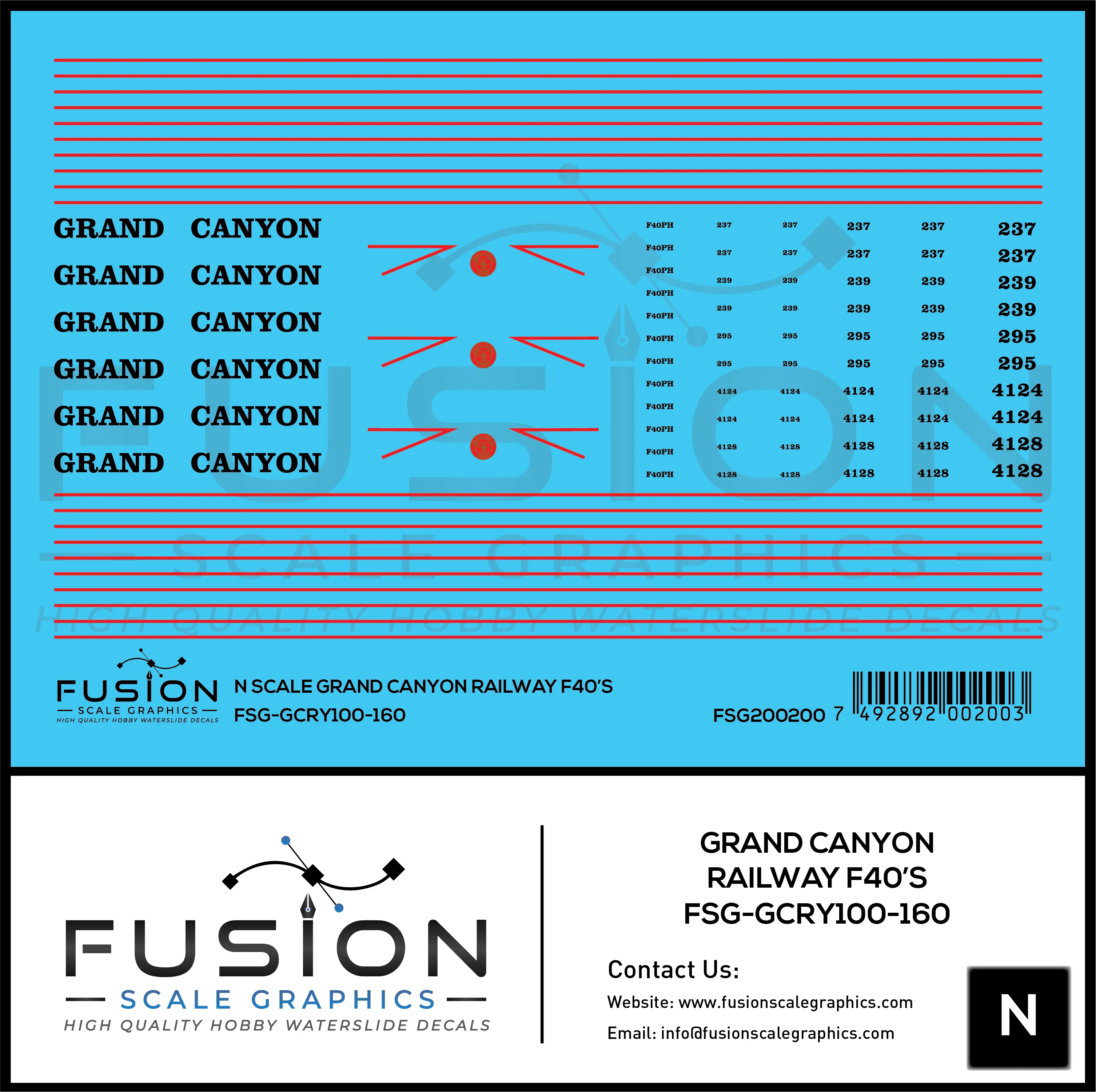N Scale Grand Canyon Railway EMD F40PH Locomotives Decal Set Fusion Scale Graphics