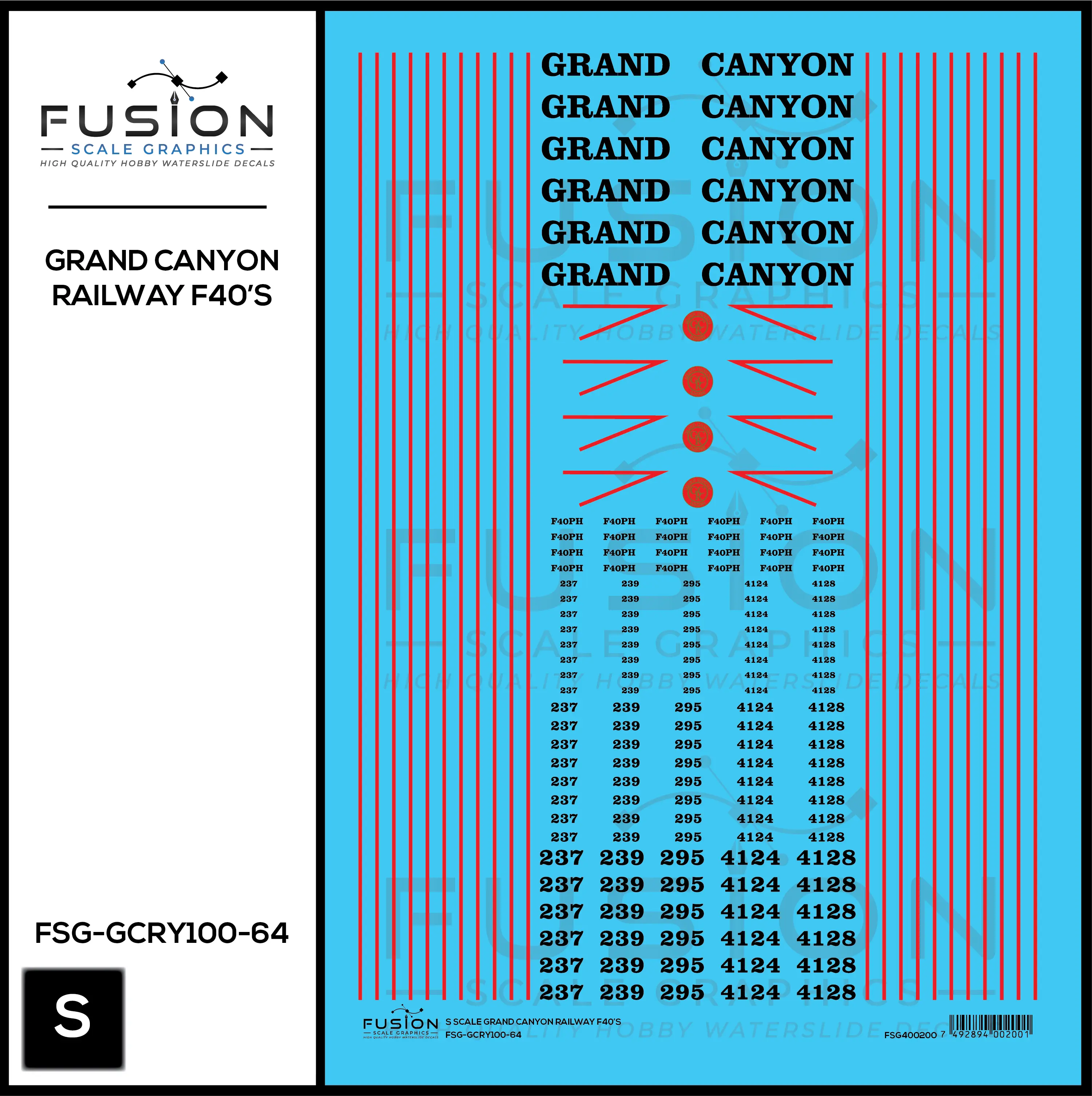 S Scale Grand Canyon Railway EMD F40PH Locomotives Decal Set Fusion Scale Graphics