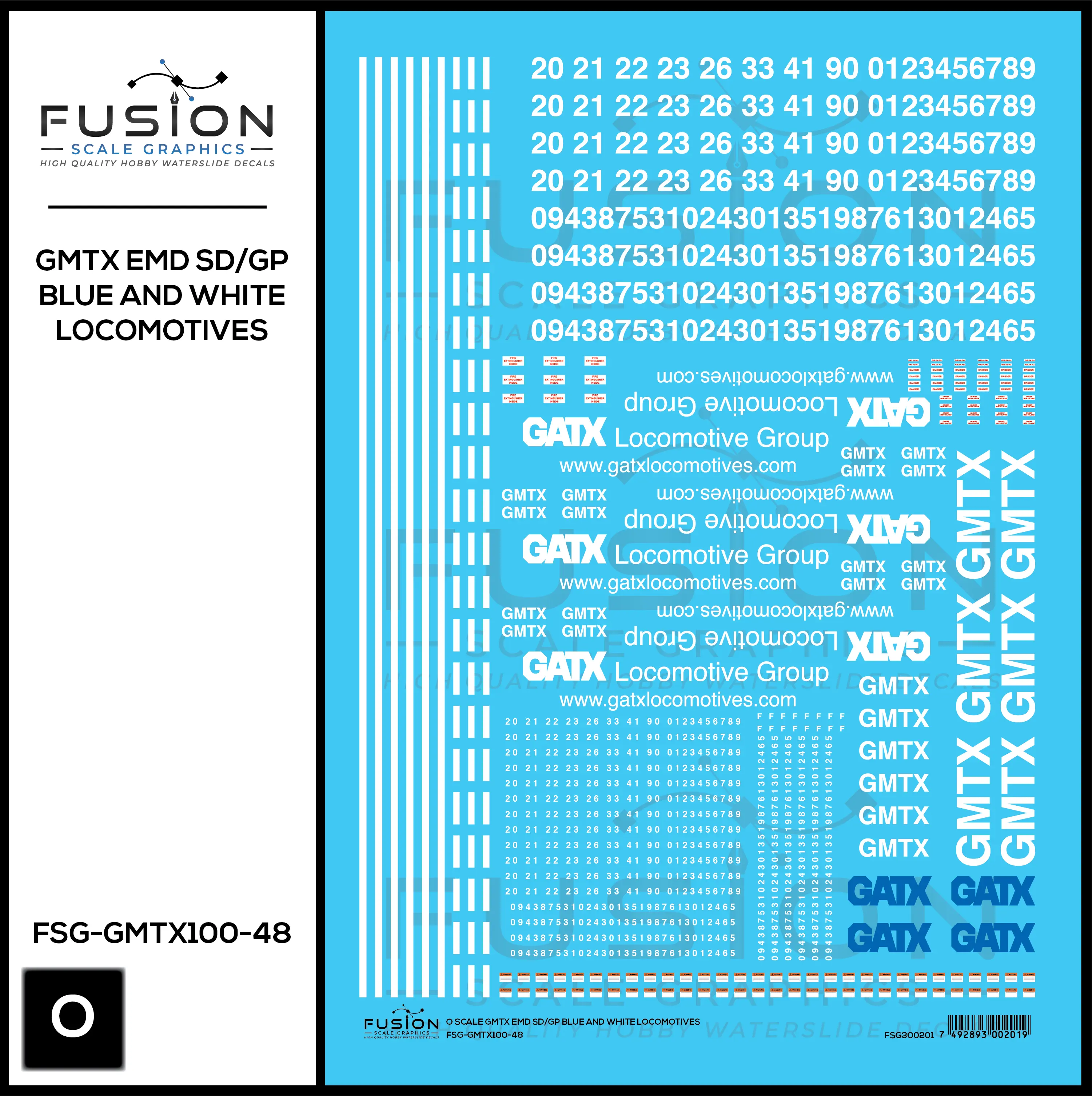 O Scale GMTX EMD SD/GP Blue and White Locomotives Decal Set Fusion Scale Graphics