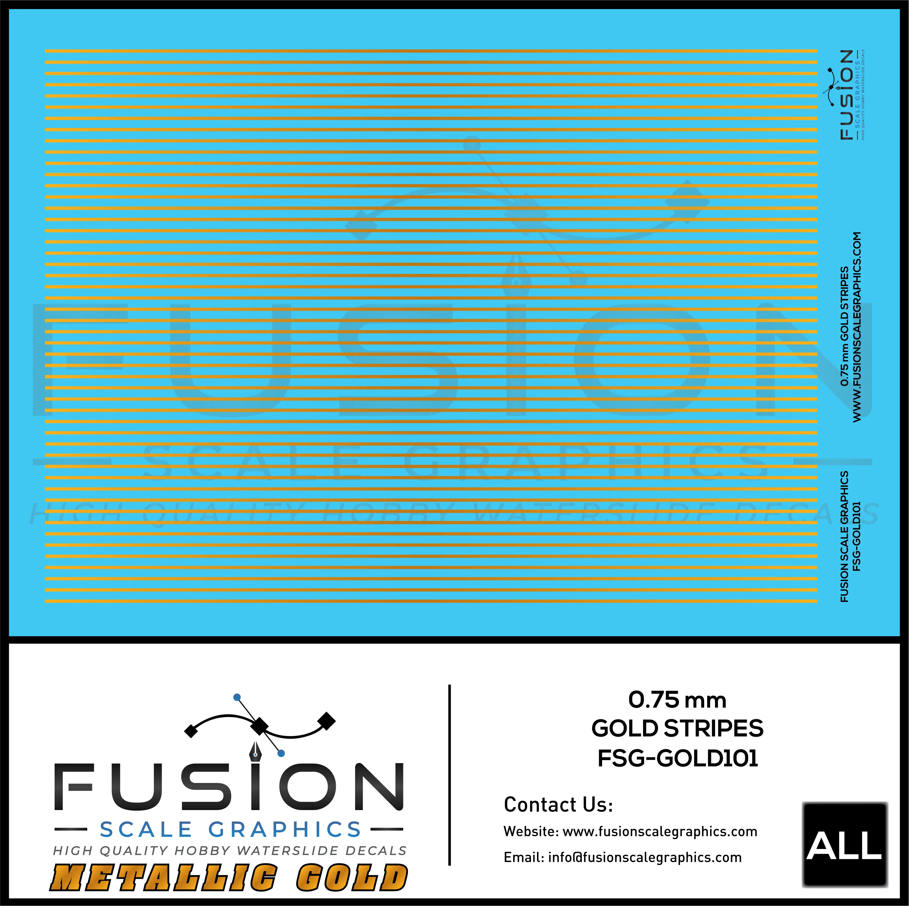 Metallic Gold 0.75mm Wide Gold Stripe Decal Set Fusion Scale Graphics