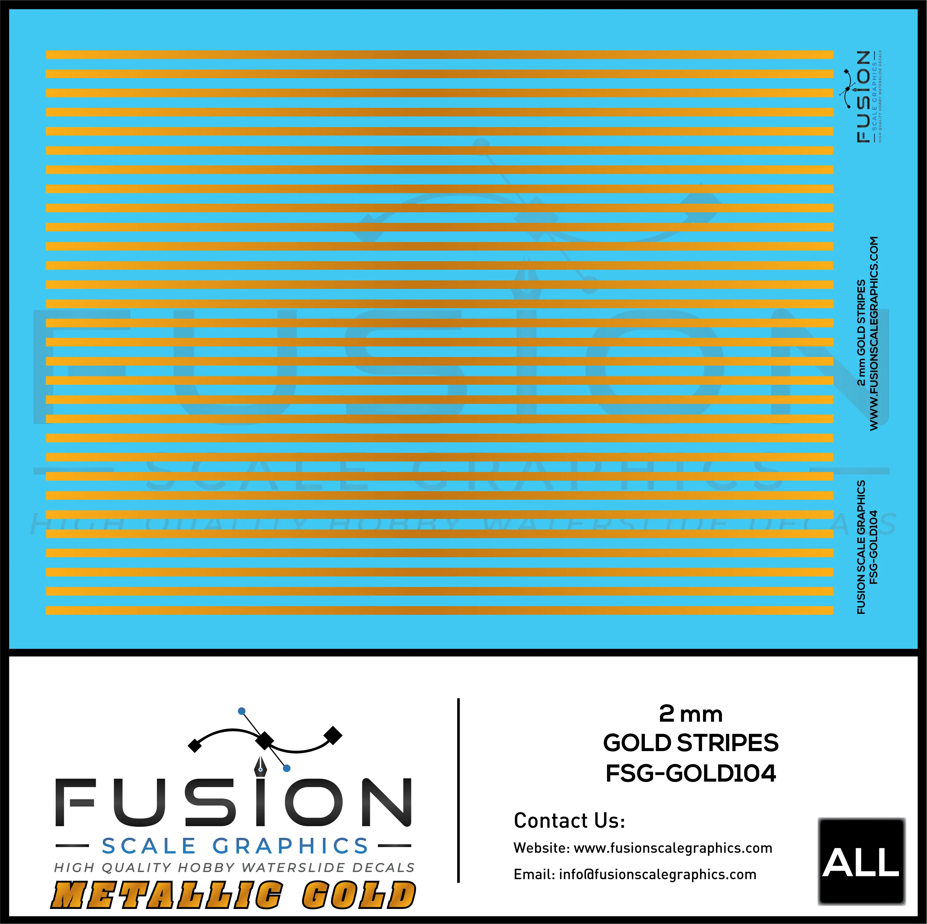 Metallic Gold 2mm Stripe Decal Set Fusion Scale Graphics