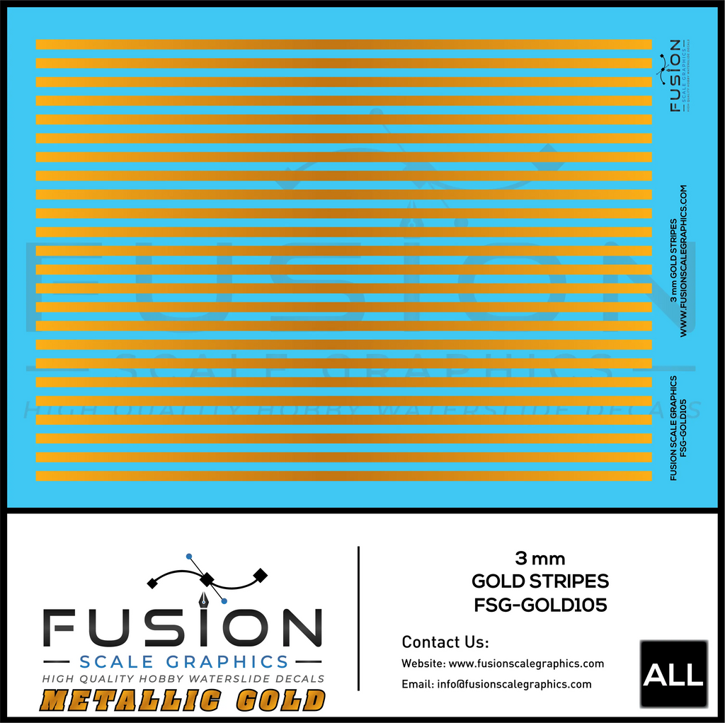 Metallic Gold 3mm Wide Gold Stripe Decal Set Fusion Scale Graphics