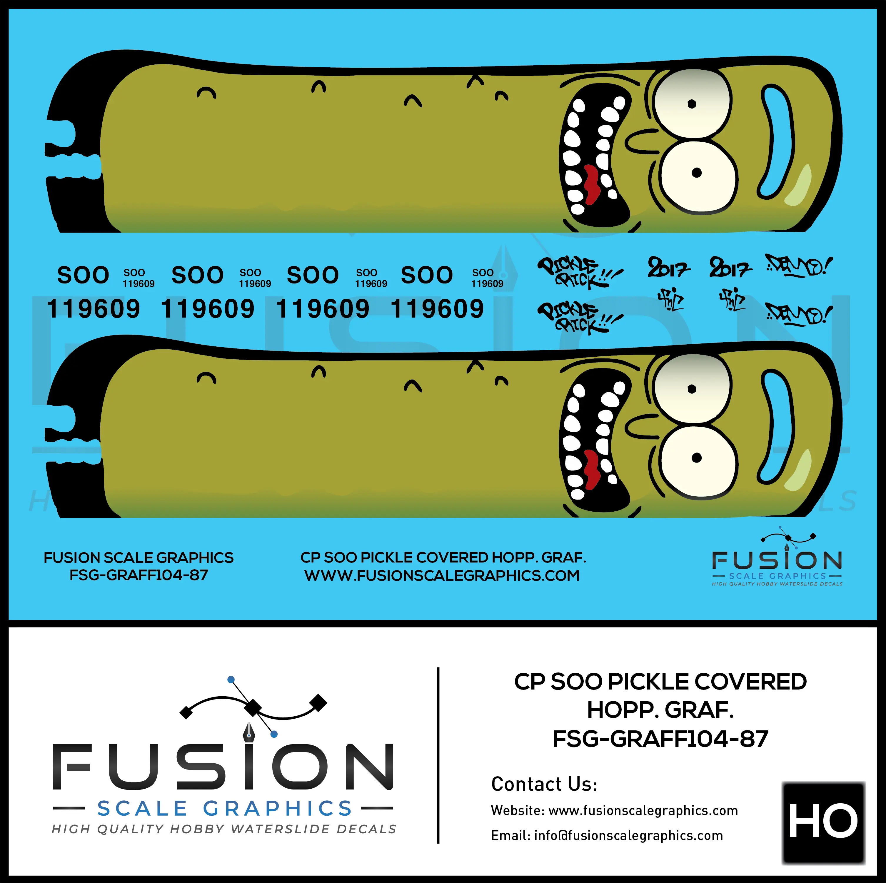 HO Scale Canadian Pacific Soo Pickle Rick Covered Hopper Graffiti Decal Set Fusion Scale Graphics