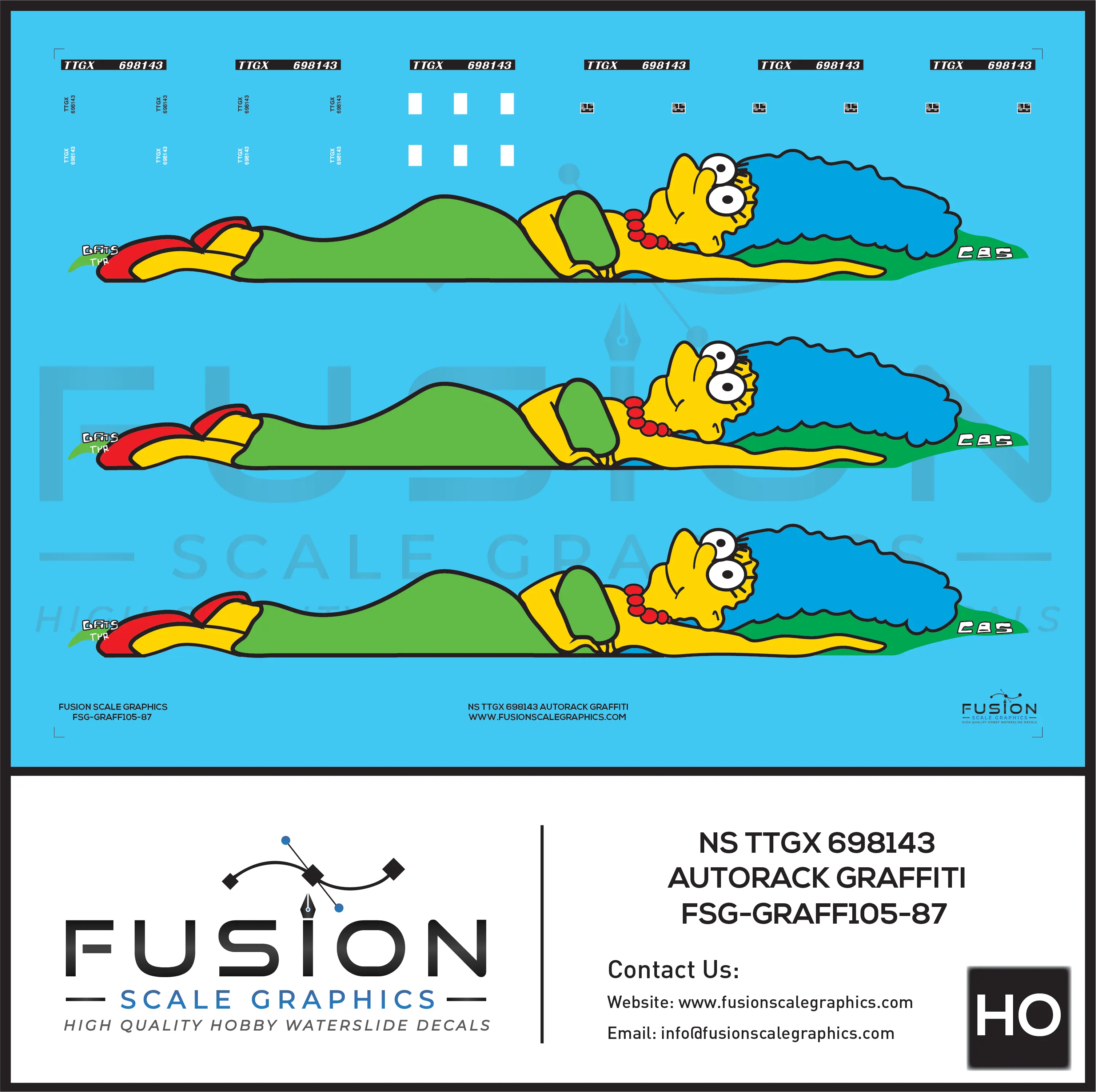 HO Scale Marge TTGX NS 698143 Autorack Graffiti Decal Set Fusion Scale Graphics