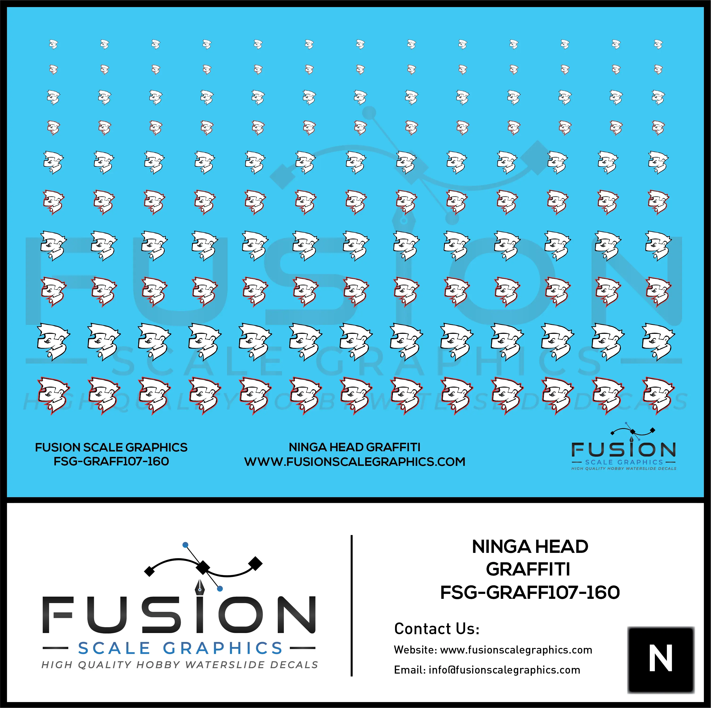 N Scale Ninga Head Graffiti Decal Set Fusion Scale Graphics