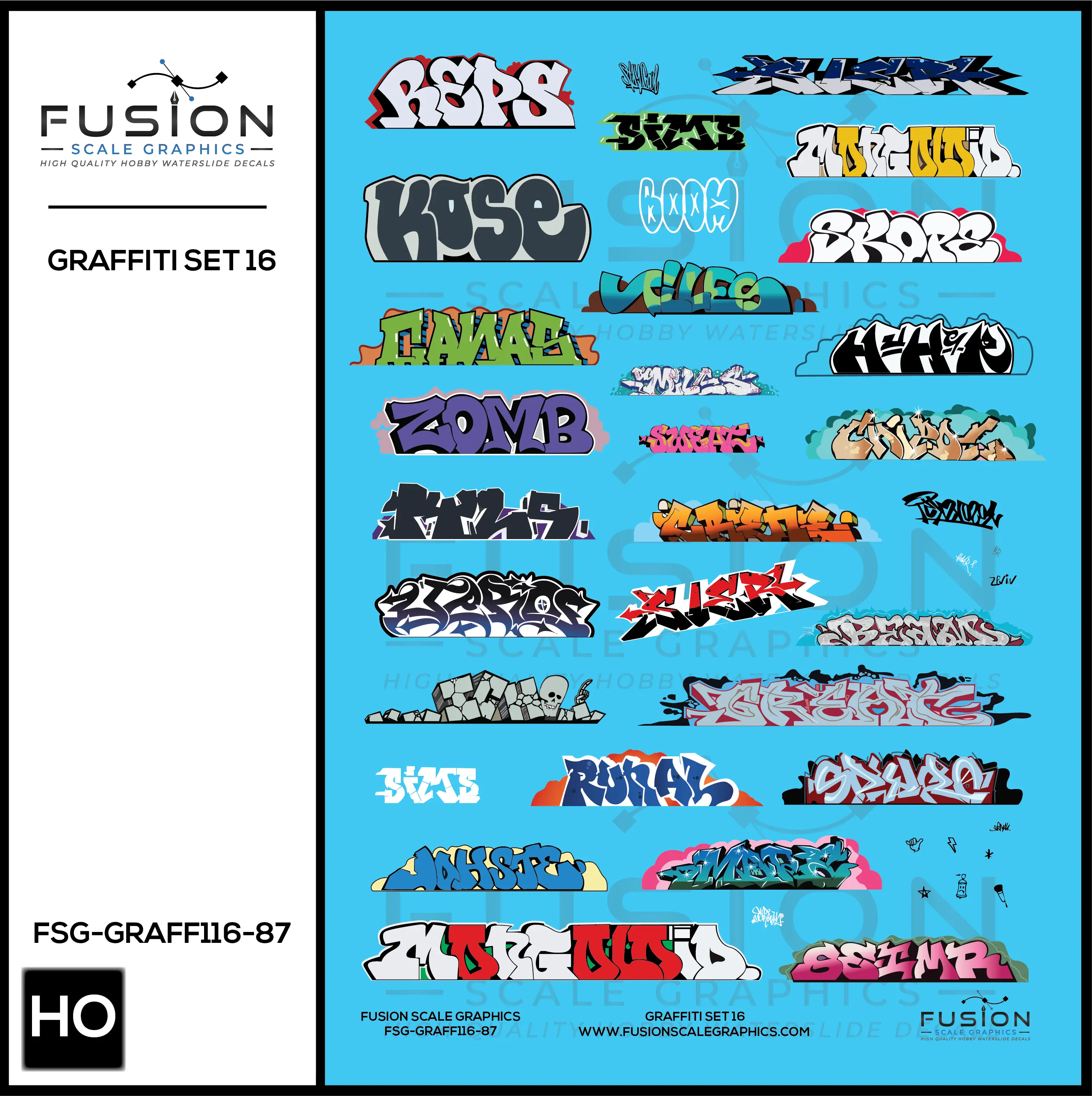 HO Scale Graffiti Decal Set 16 Fusion Scale Graphics