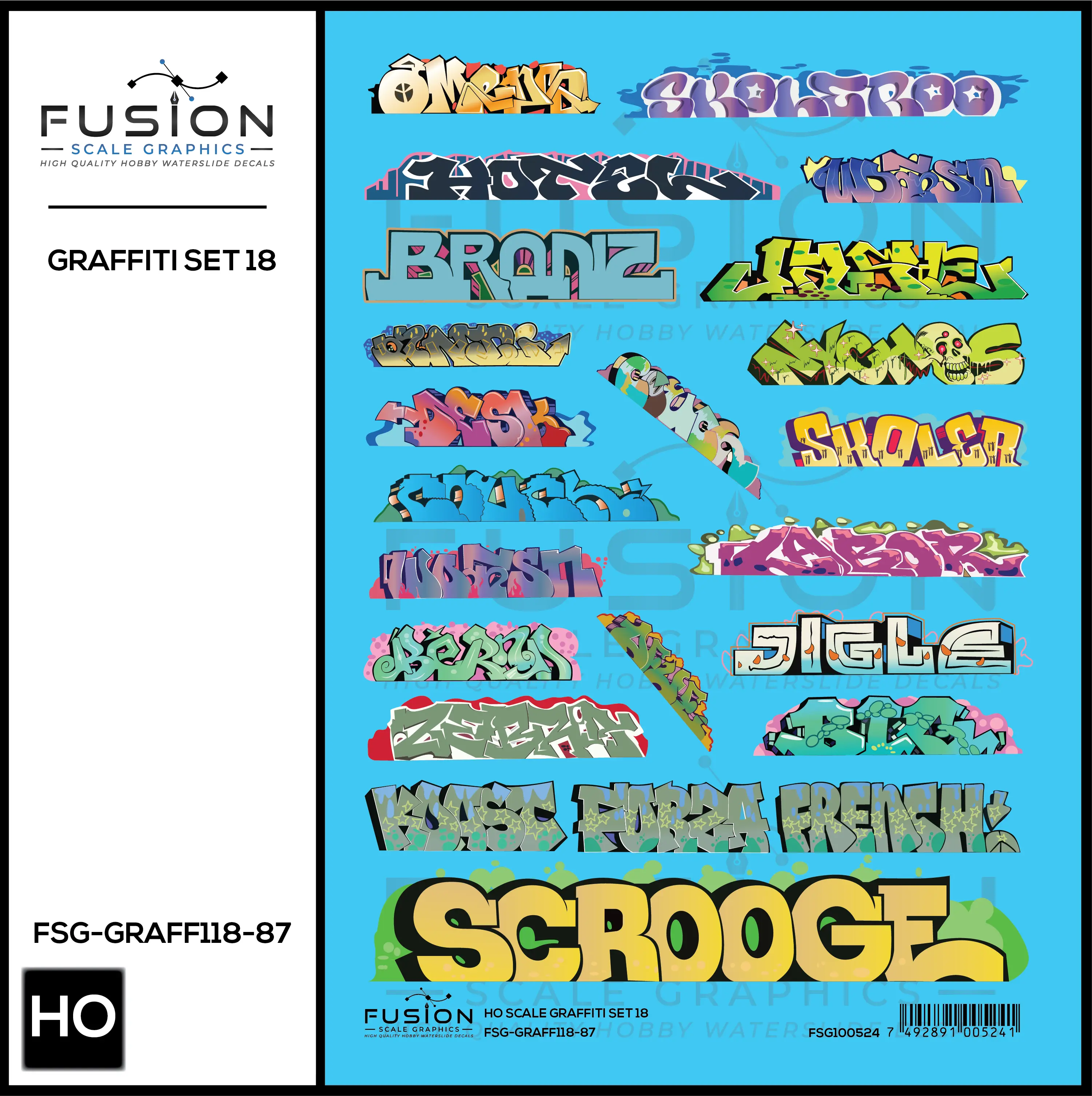 HO Scale Graffiti Decal Set 18 Fusion Scale Graphics