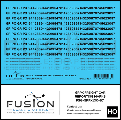 HO Scale GRPX Black Freight Car Reporting Marks Decal Set - Front Range Hobbies