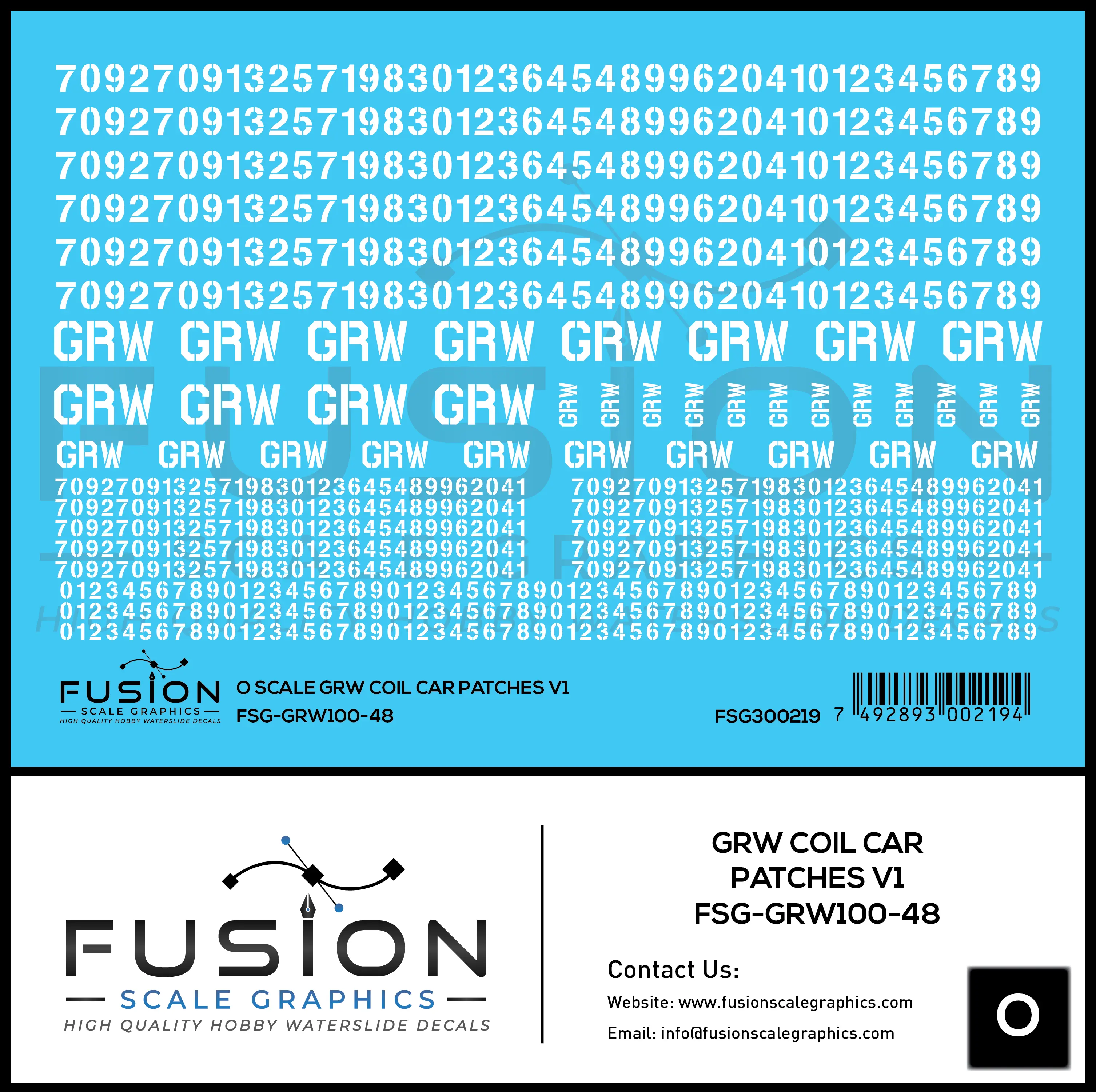O Scale GRW Ex EJE Coil Cars Patch Decal Set Fusion Scale Graphics