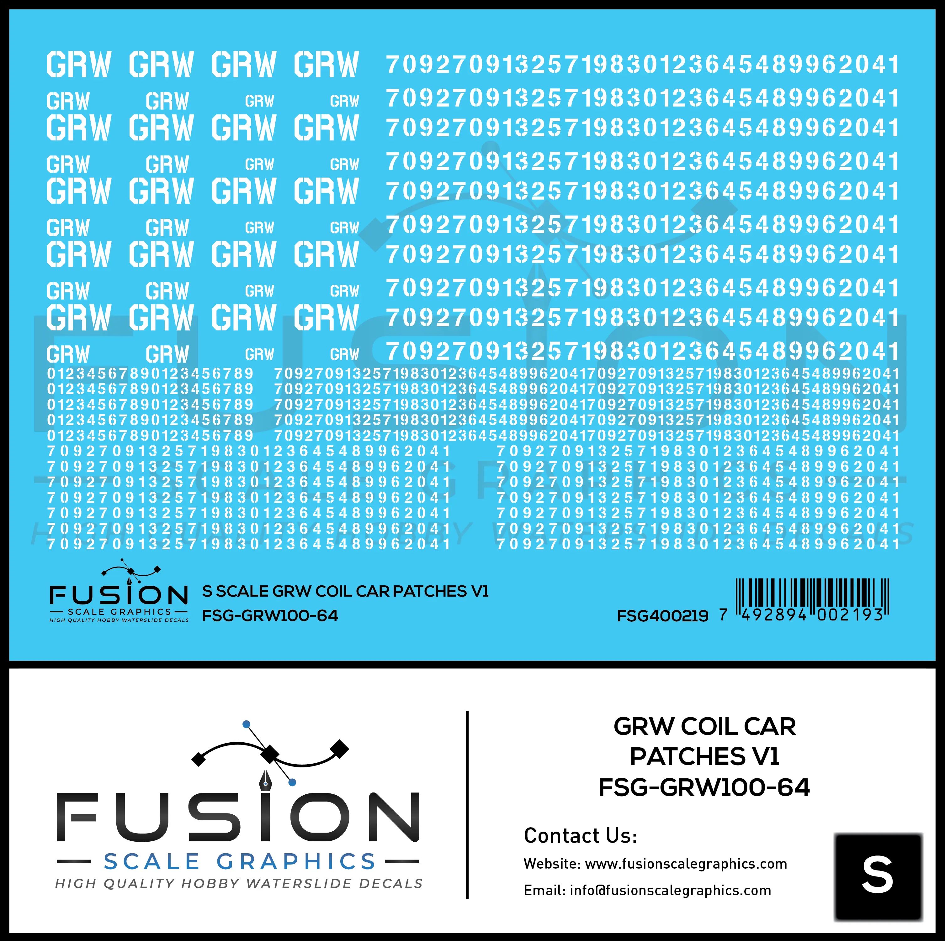 S Scale GRW Ex EJE Coil Cars Patch Decal Set Fusion Scale Graphics