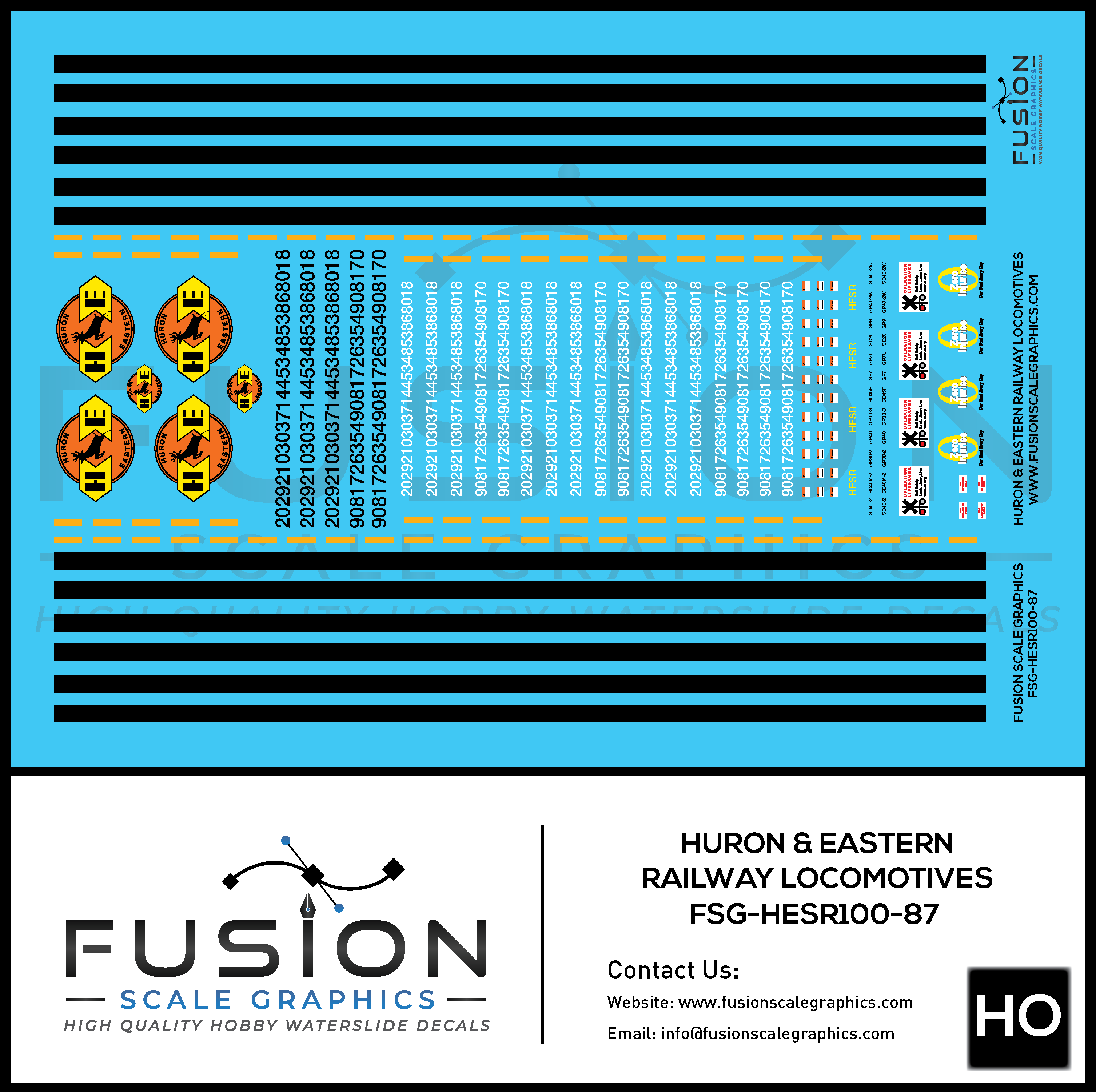 HO Scale Huron & Eastern Railroad GP SD Locomotive Decals Fusion Scale Graphics