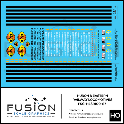 HO Scale Huron & Eastern Railroad GP SD Locomotive Decals Fusion Scale Graphics