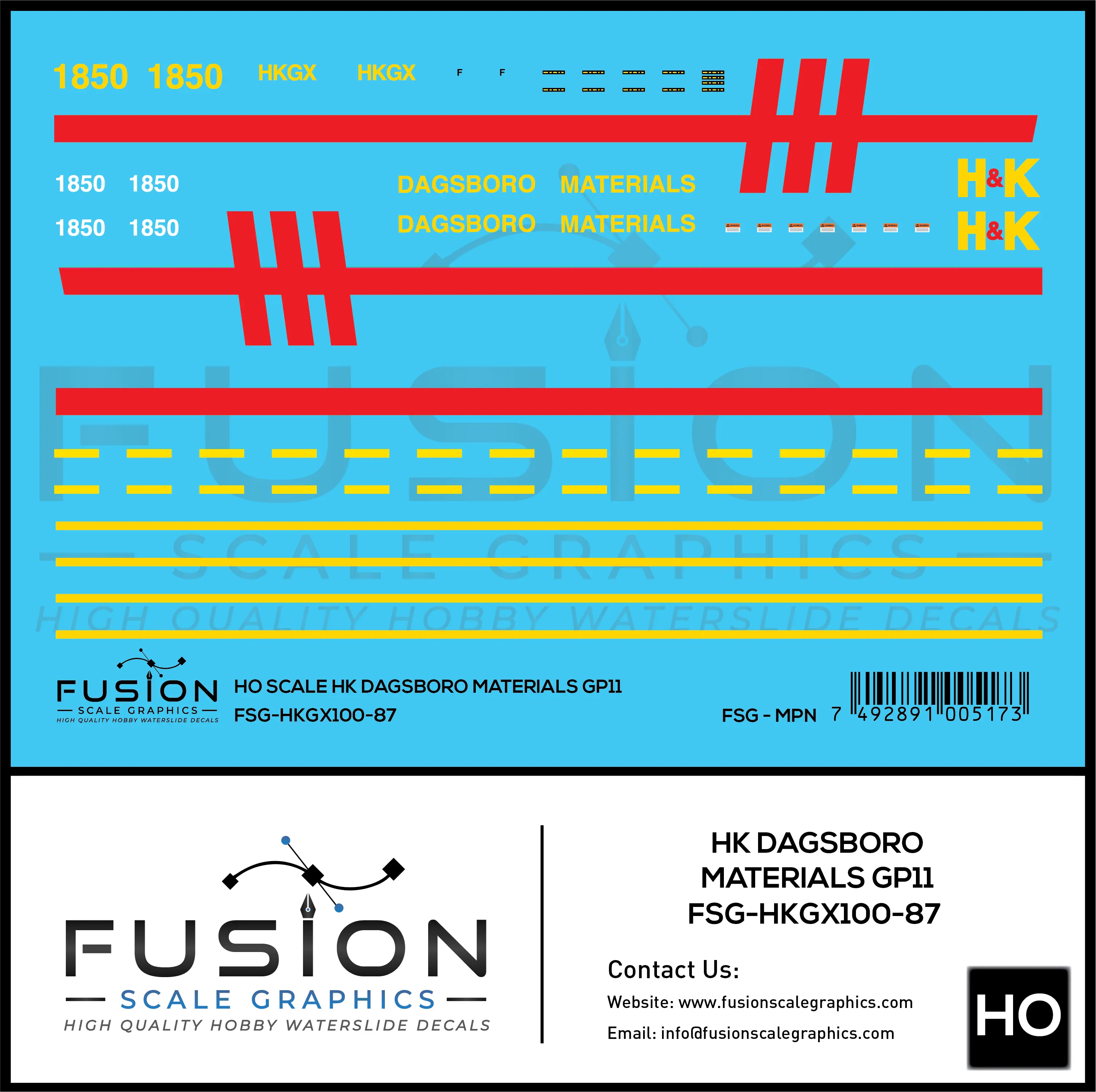 HO Scale HK Dagsboro Materials GP11 Locomotive Decal Set Fusion Scale Graphics