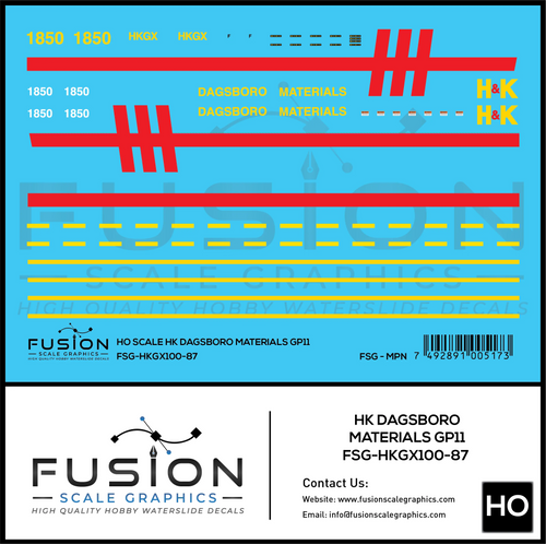 HO Scale HK Dagsboro Materials GP11 Locomotive Decal Set Fusion Scale Graphics