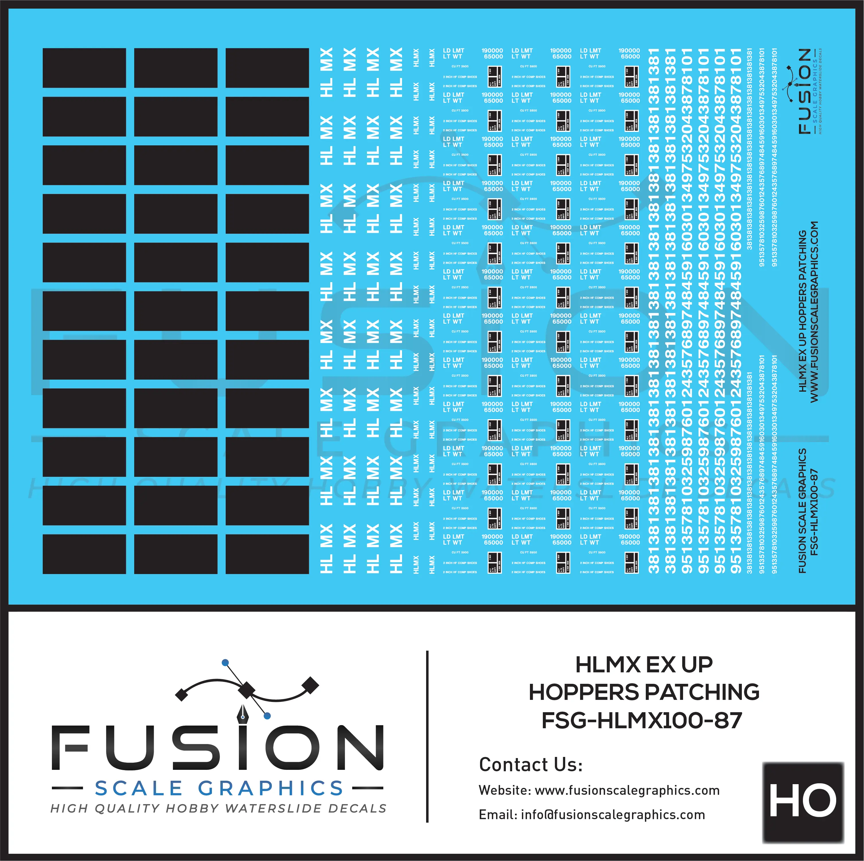 HO Scale ex Union Pacific UP HLMX Hopper Patching Decal Set Fusion Scale Graphics
