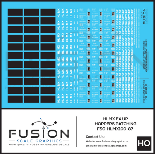 HO Scale ex Union Pacific UP HLMX Hopper Patching Decal Set Fusion Scale Graphics