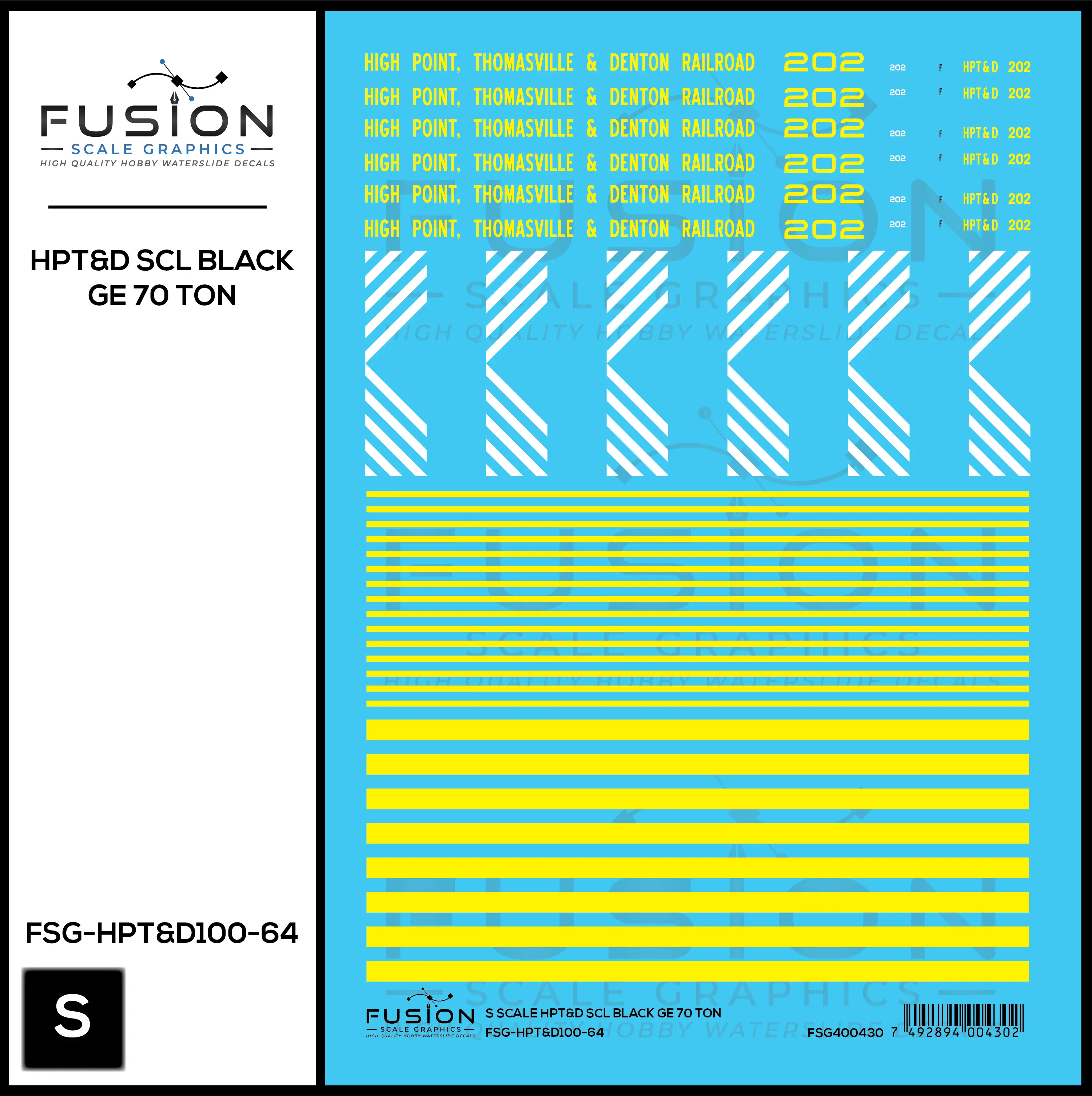 S Scale High Point Thomasville & Denton Railroad SCL Black GE 70 Ton Switcher Locomotive Decal Set Fusion Scale Graphics