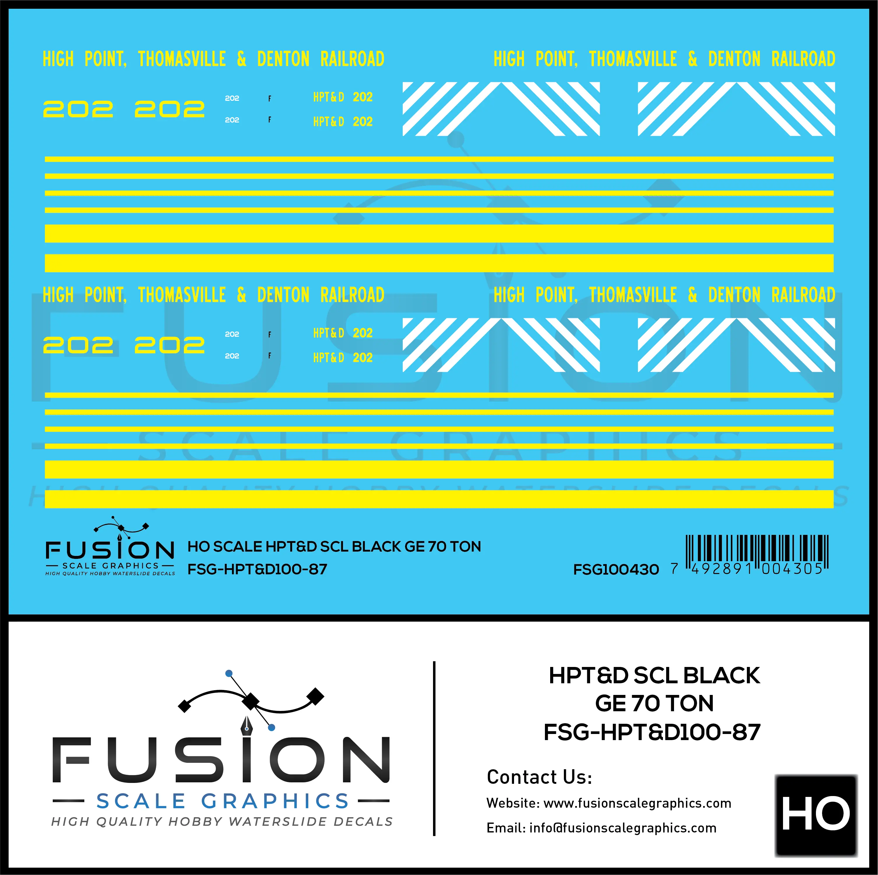 HO Scale High Point Thomasville & Denton Railroad SCL Black GE 70 Ton Switcher Locomotive Decal Set Fusion Scale Graphics