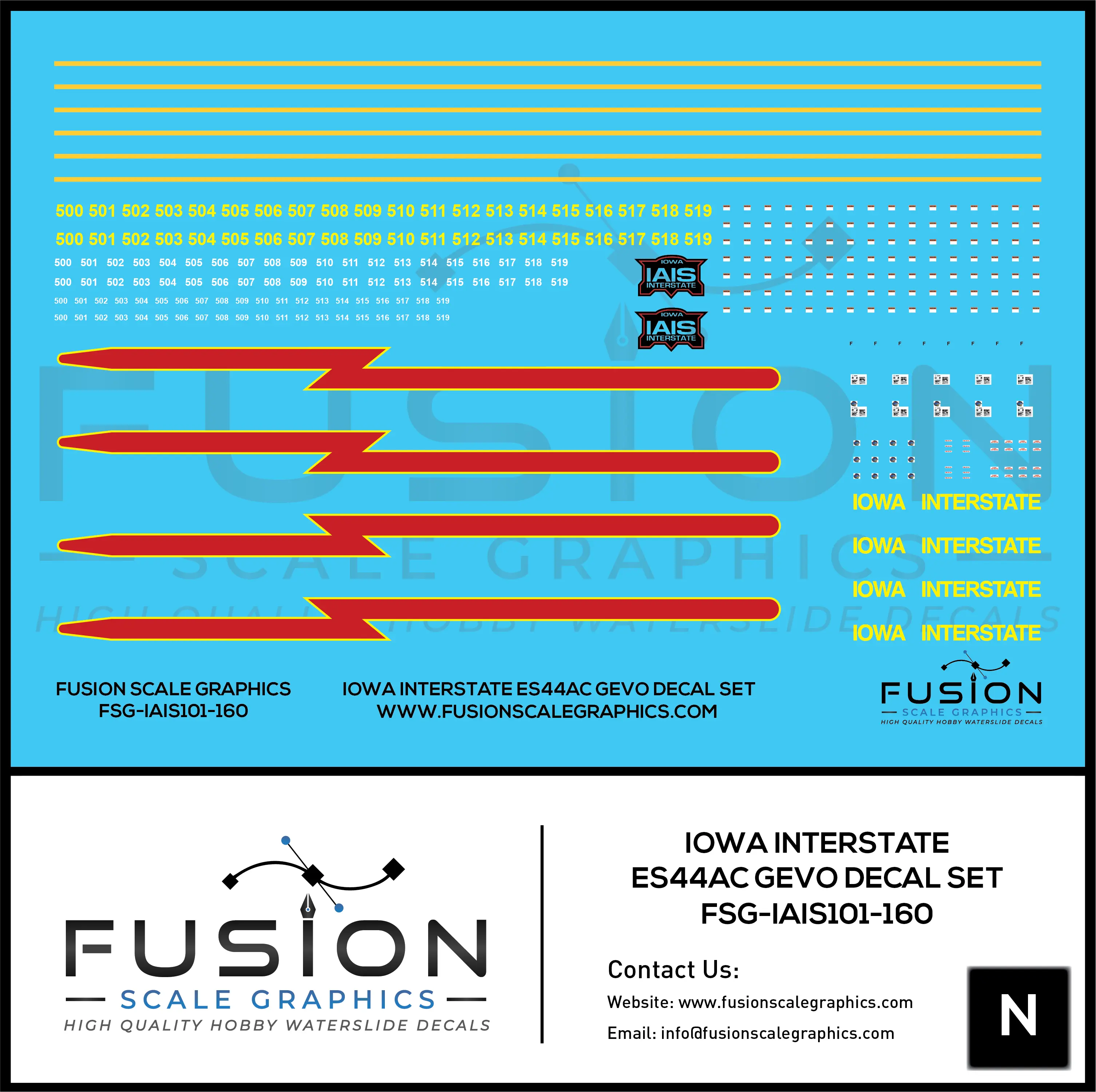 N Scale Iowa Interstate ES44AC Locomotive Decal Set Fusion Scale Graphics