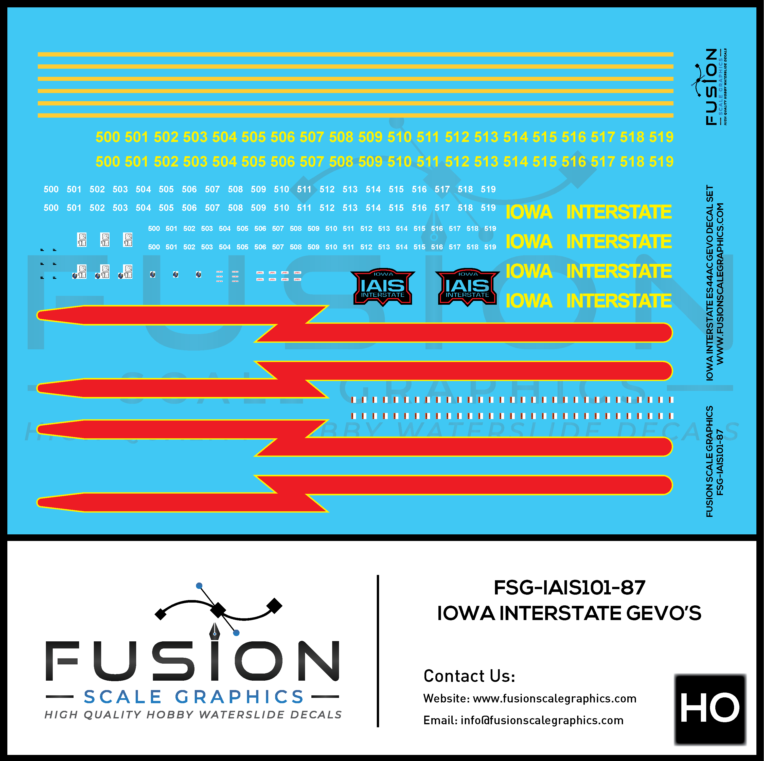 HO Scale Iowa Interstate ES44AC Locomotive Decal Set Fusion Scale Graphics