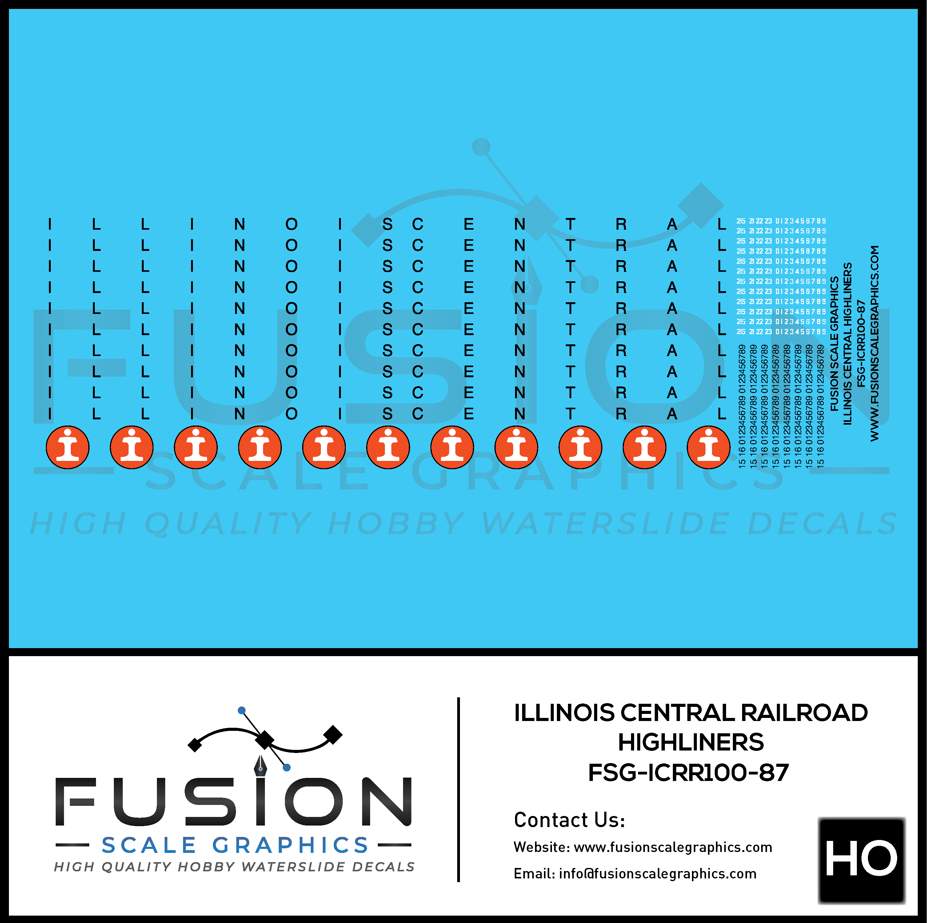 HO Scale Illinois Central Railroad Highliner Decal Set Fusion Scale Graphics