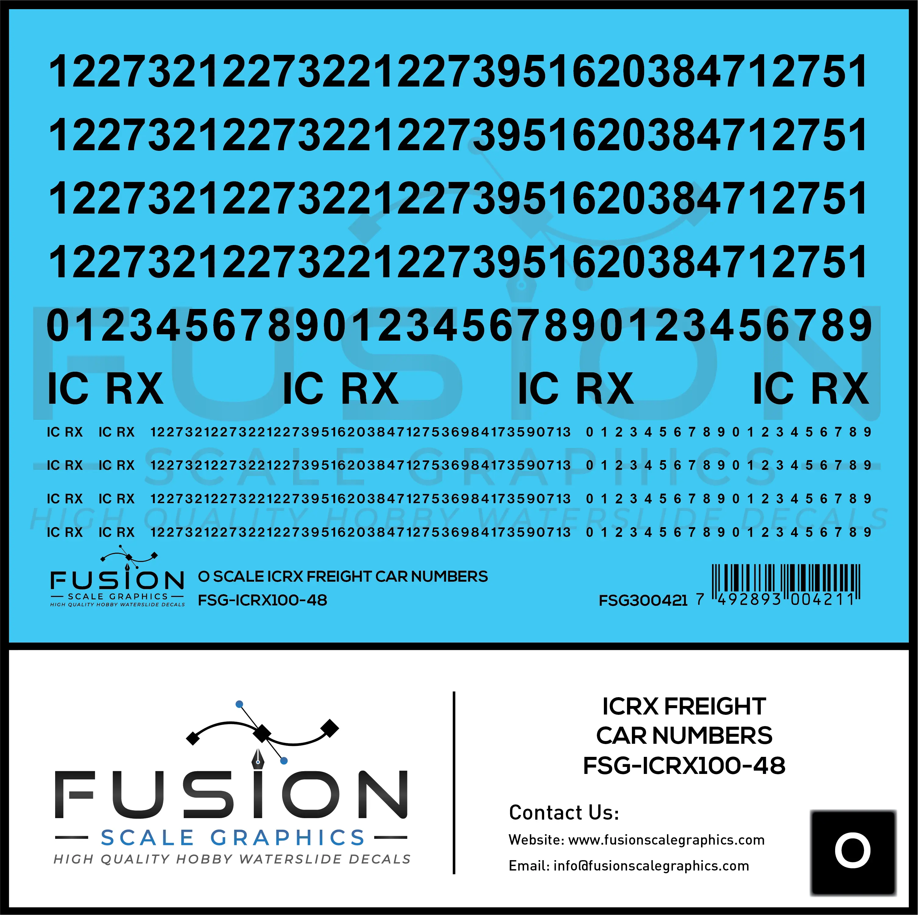 O Scale ICRX Freight Car Numbers Decal Set Fusion Scale Graphics
