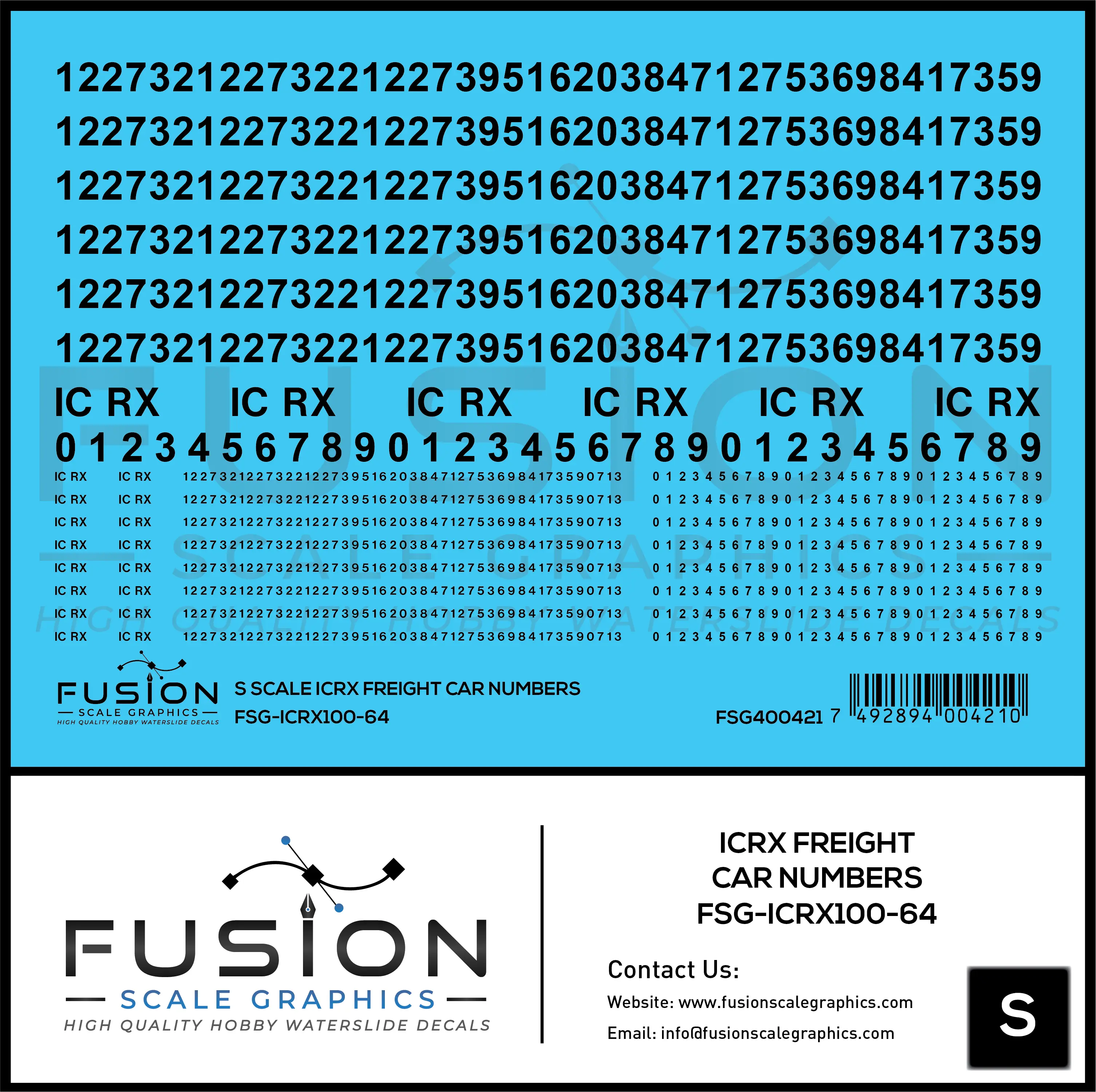 S Scale ICRX Freight Car Numbers Decal Set Fusion Scale Graphics