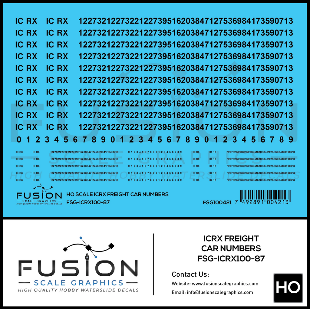 HO Scale ICRX Freight Car Numbers Decal Set Fusion Scale Graphics