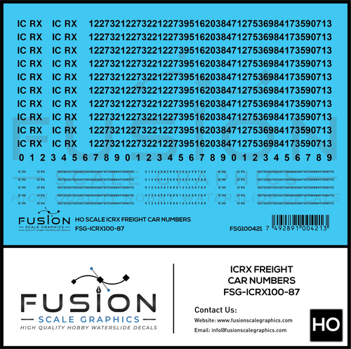 HO Scale ICRX Freight Car Numbers Decal Set Fusion Scale Graphics