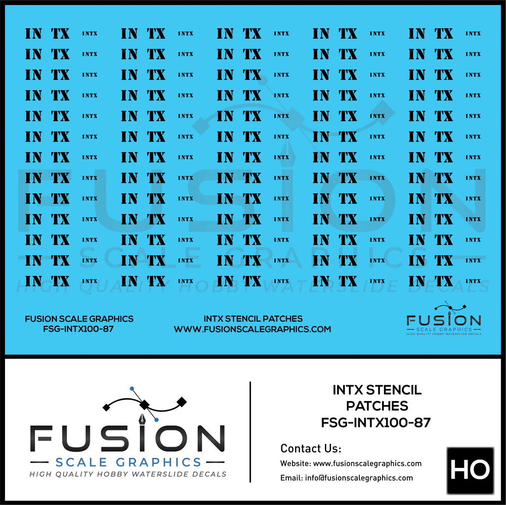HO Scale INTX Black Roman Stencil Patching Decal Set Fusion Scale Graphics