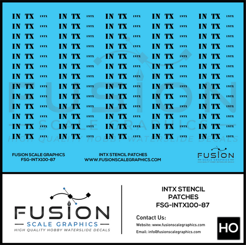 HO Scale INTX Black Roman Stencil Patching Decal Set Fusion Scale Graphics