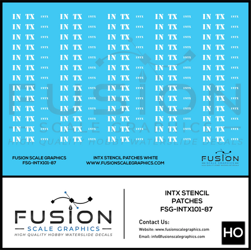 HO Scale INTX White Roman Stencil Patching Decal Set Fusion Scale Graphics