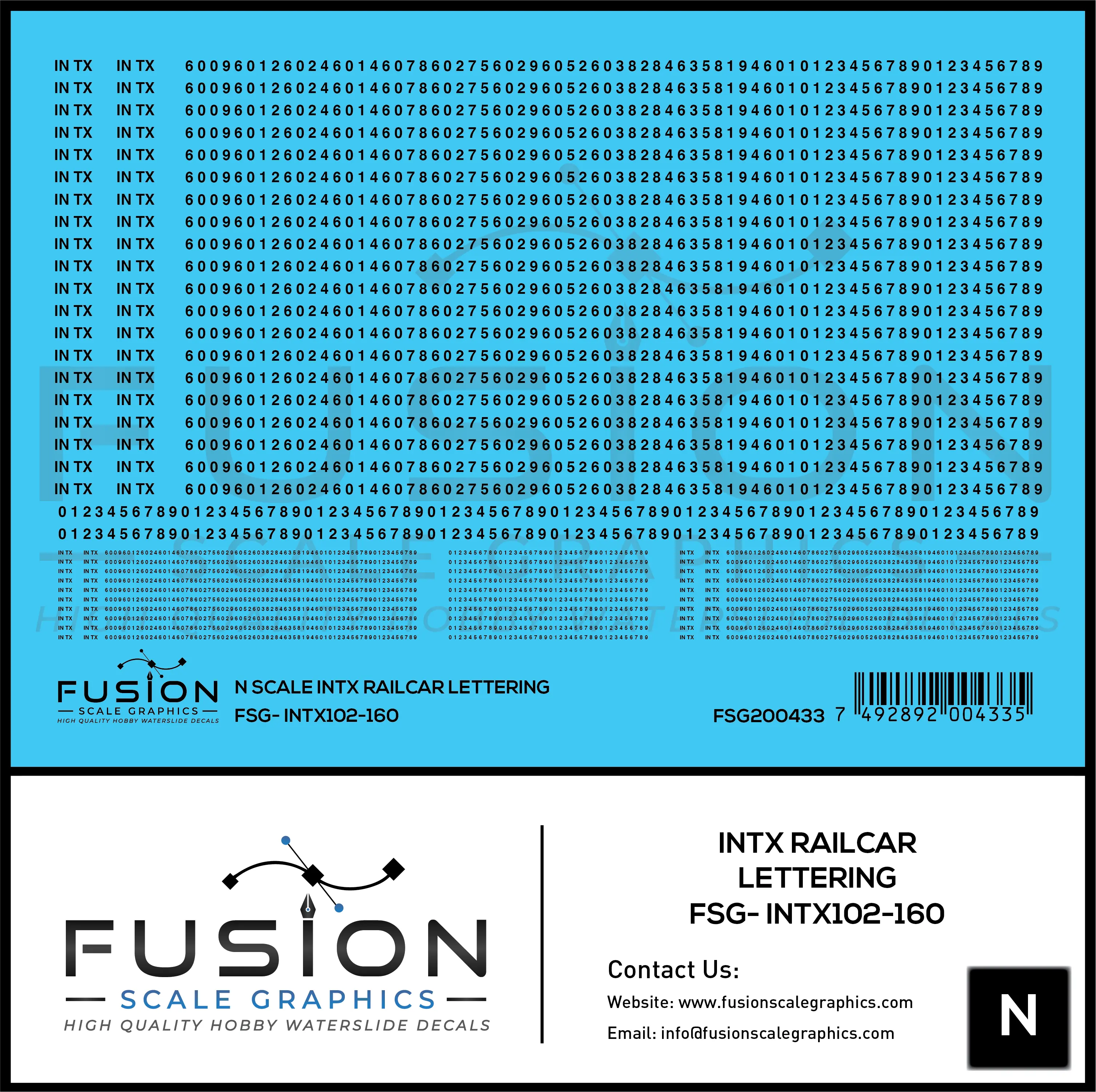 N Scale INTX Railcar Lettering Decal Set Fusion Scale Graphics