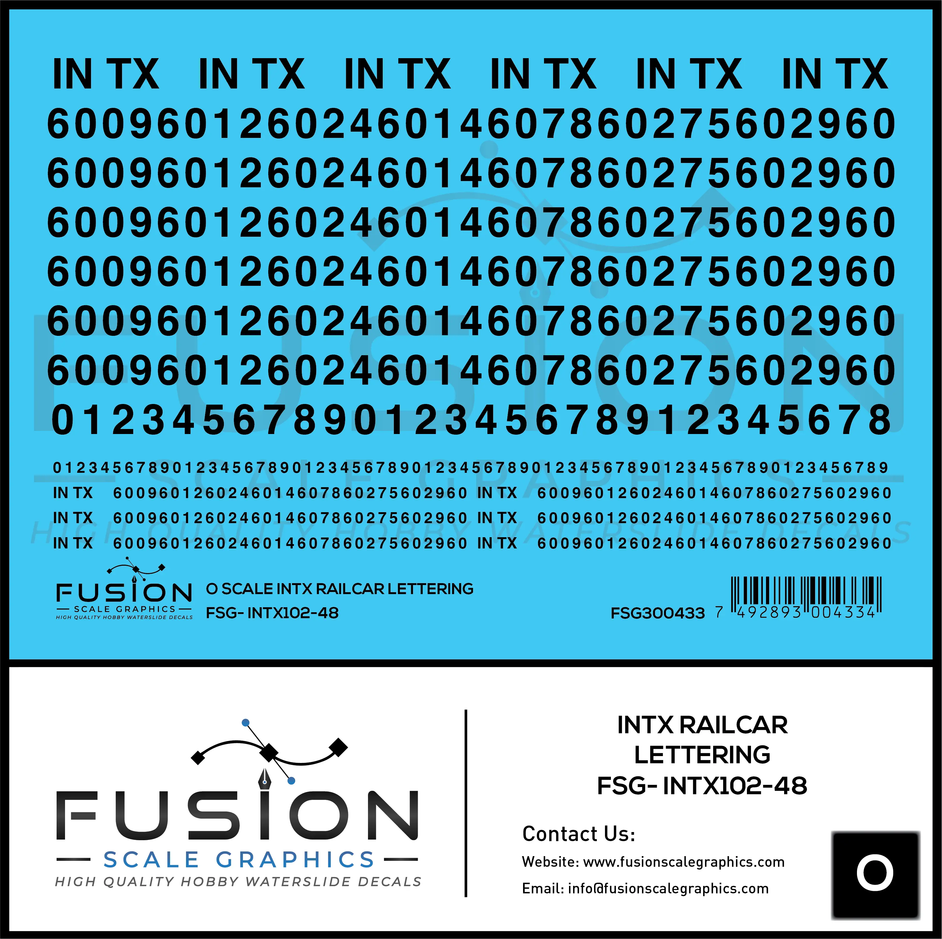 O Scale INTX Railcar Lettering Decal Set Fusion Scale Graphics