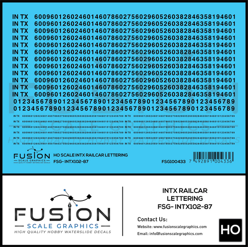 HO Scale INTX Railcar Lettering Decal Set Fusion Scale Graphics