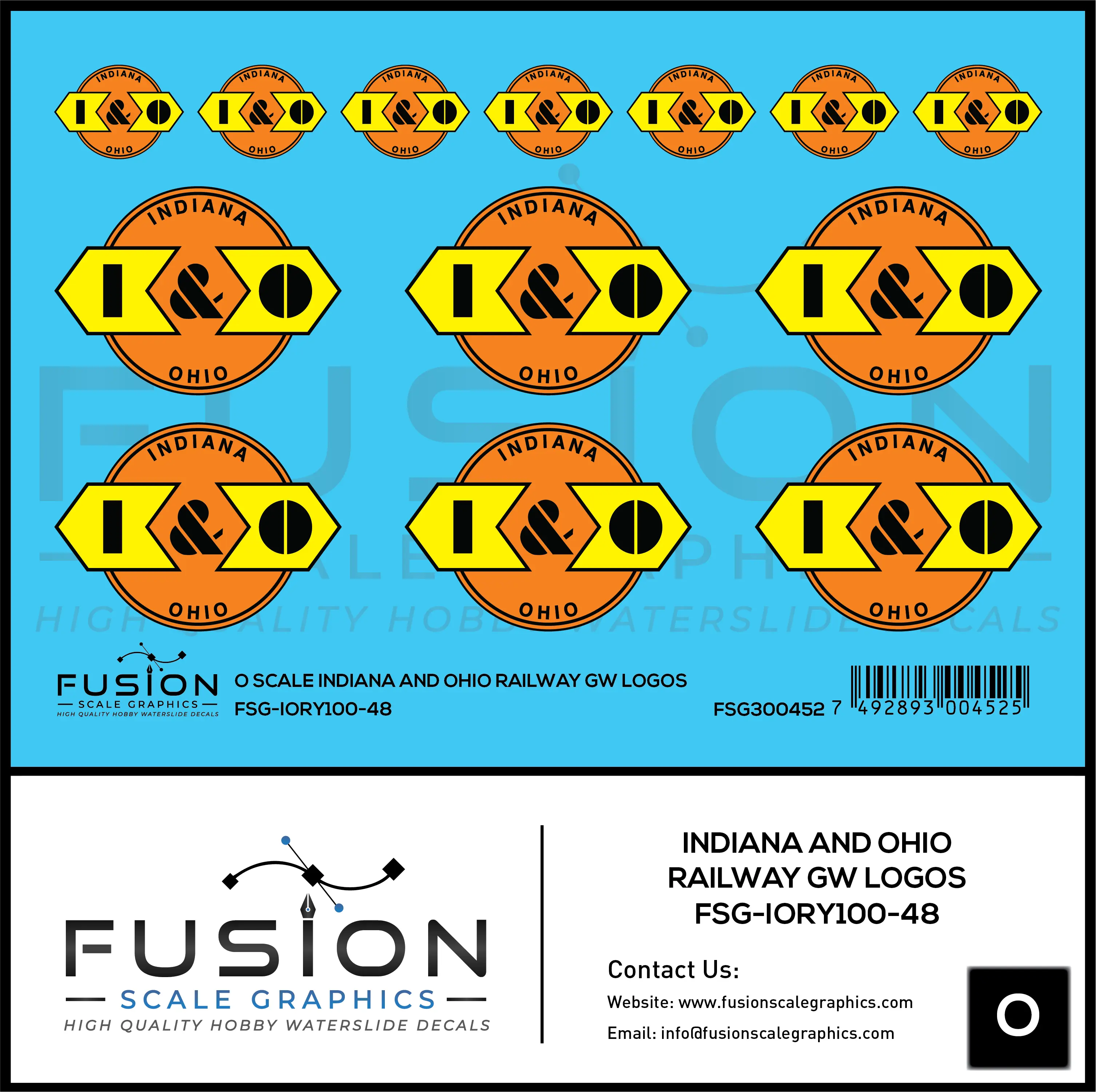 O Scale Indiana and Ohio Railway GW Railroad Logos Decal Set Fusion Scale Graphics
