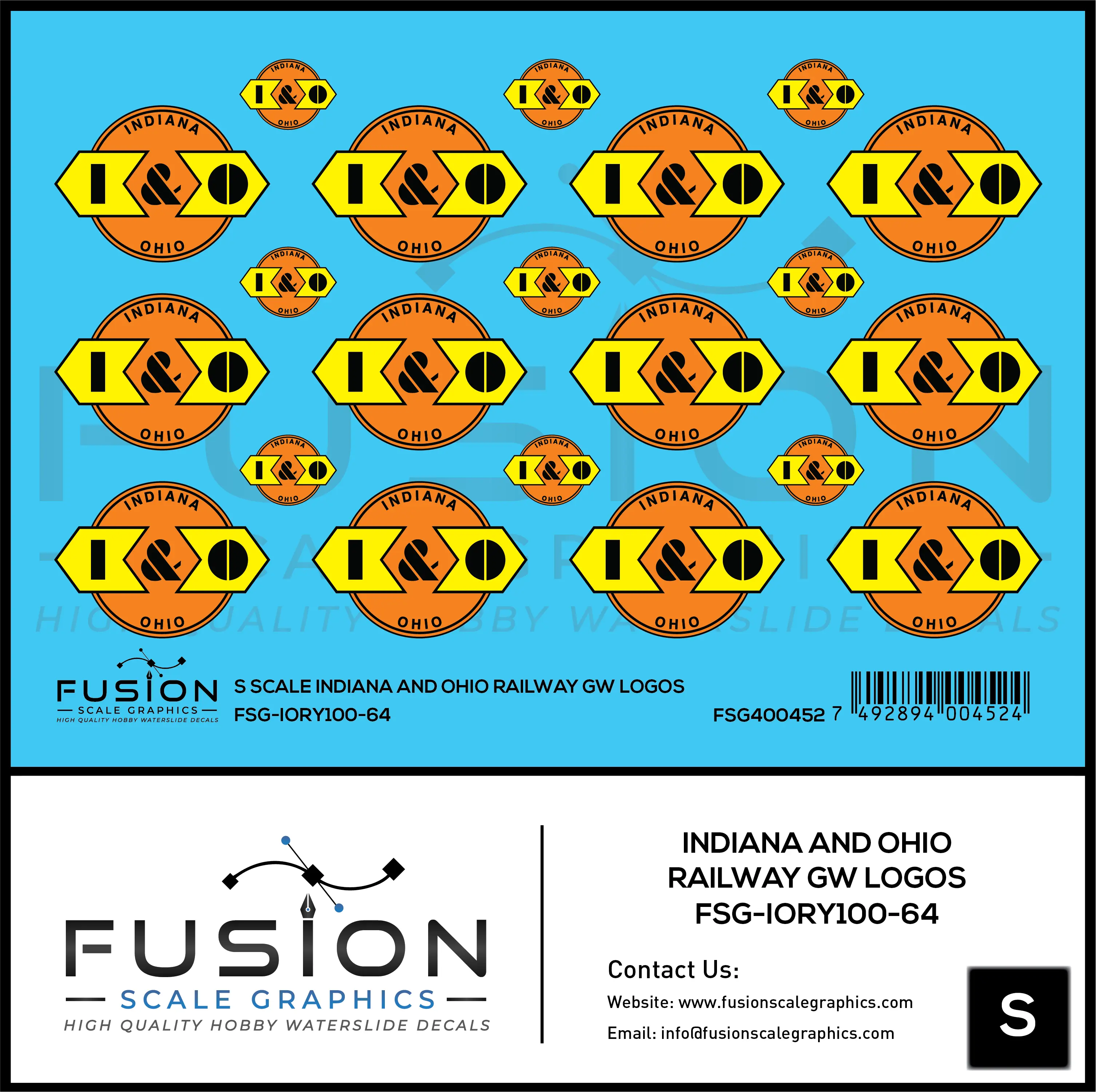 S Scale Indiana and Ohio Railway GW Railroad Logos Decal Set Fusion Scale Graphics