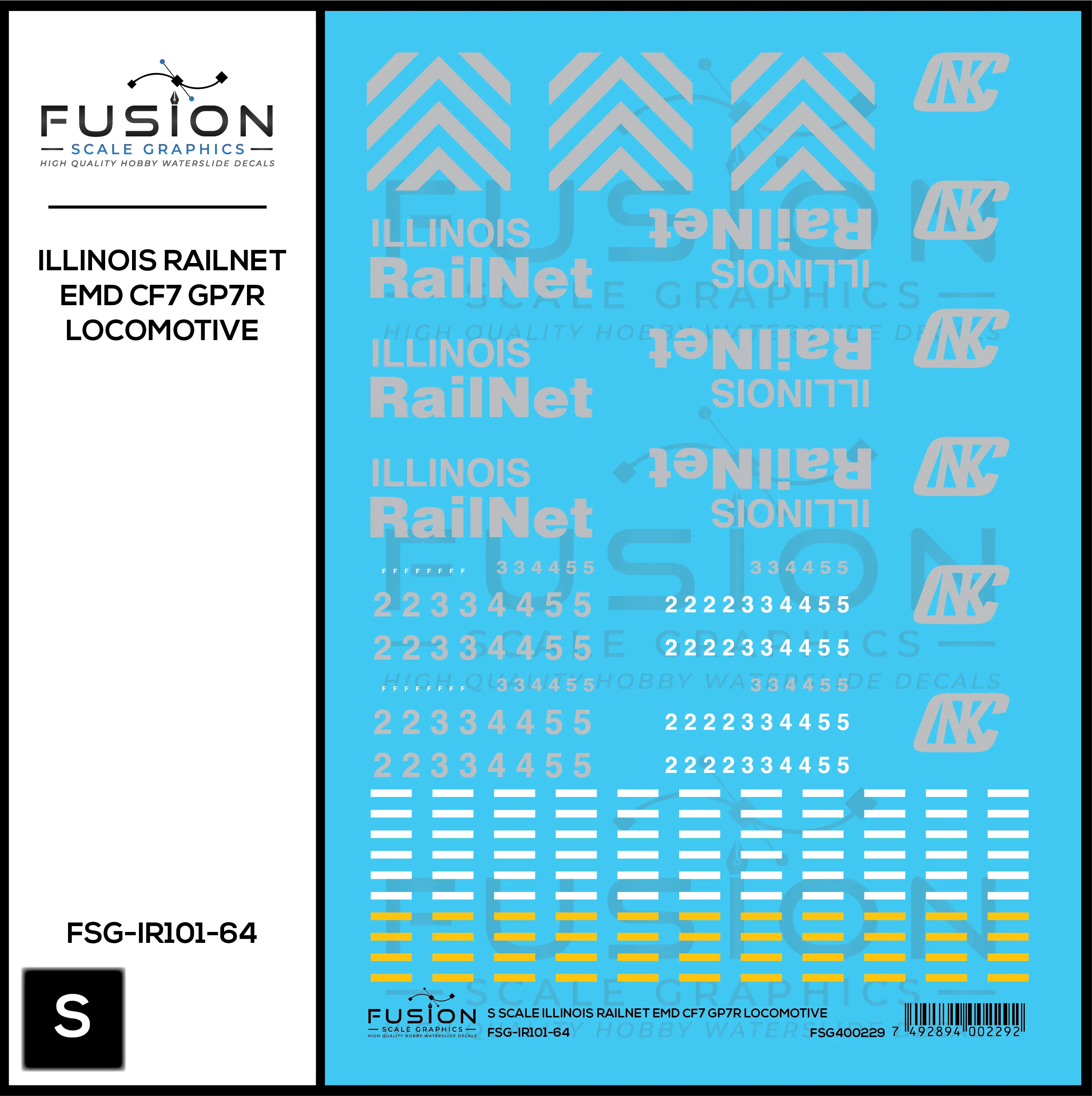 S Scale Illinois Railnet EMD CF7 GP7R Locomotive Decal Set Fusion Scale Graphics